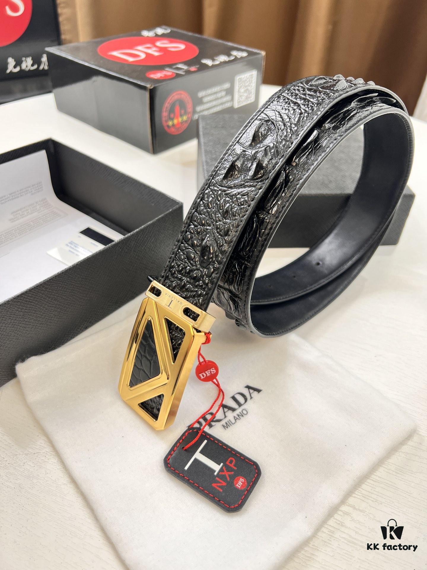 Prada Hong Kong Duty-Free Gift Box Genuine Leather Belt with Anti-Counterfeit Certification