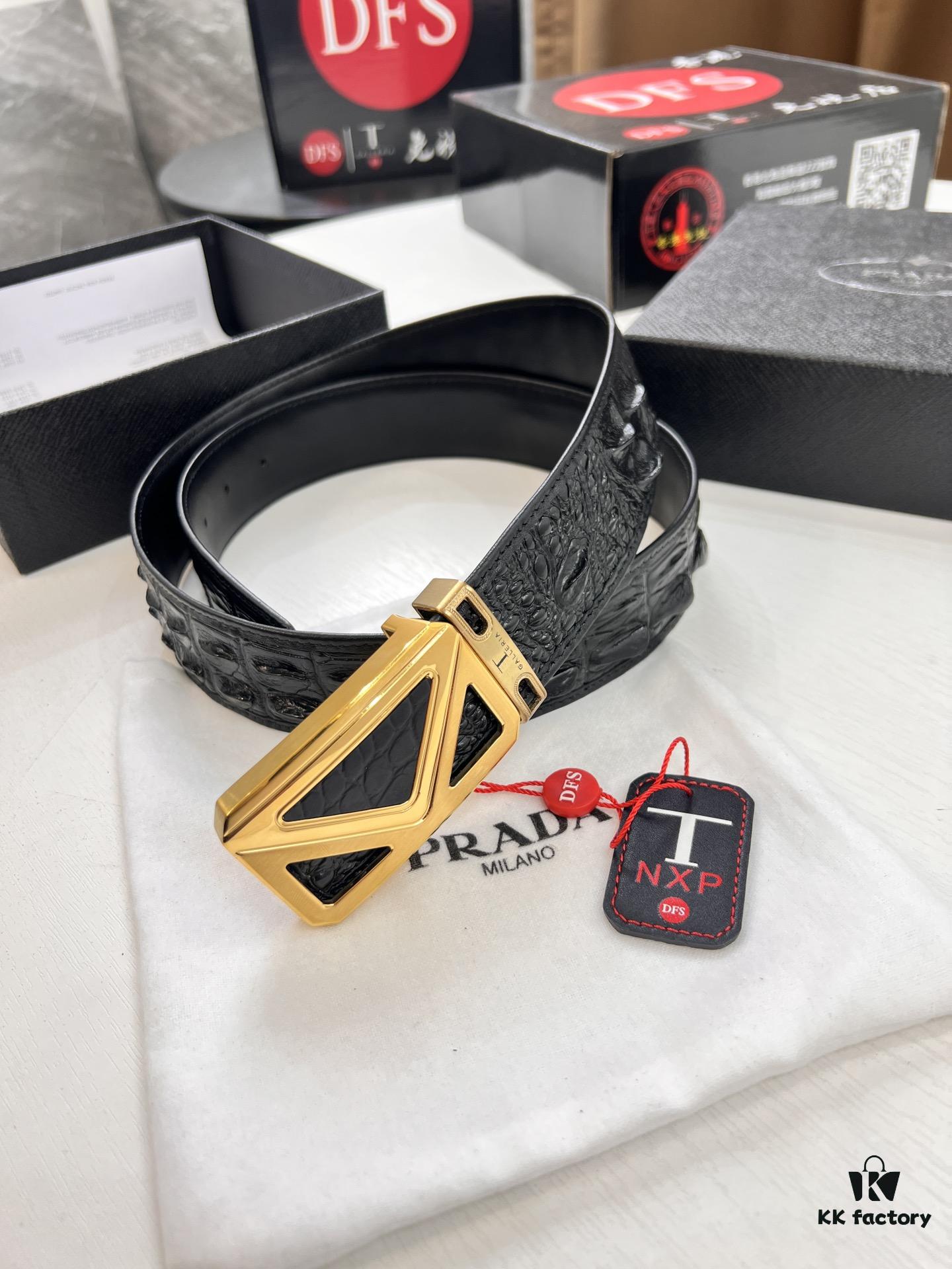Prada Hong Kong Duty-Free Gift Box Genuine Leather Belt with Anti-Counterfeit Certification