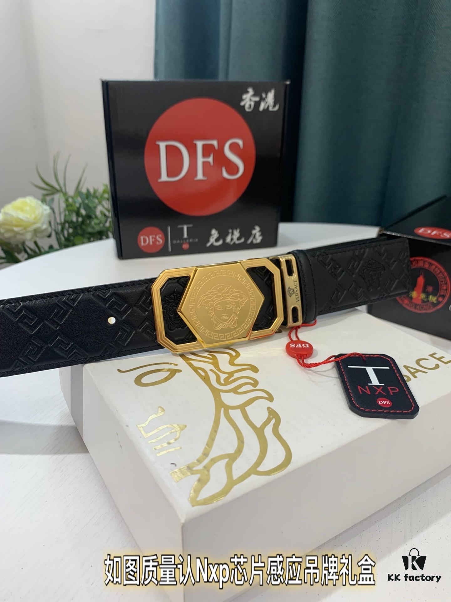 Versace Belt 2023 New Arrival Genuine Top-Quality First-Layer Calfskin with Medusa Head Embossing, Fashionable Streetwear Style, Soft Leather Texture, Square Stainless Steel Hardware, 3.8cm Width