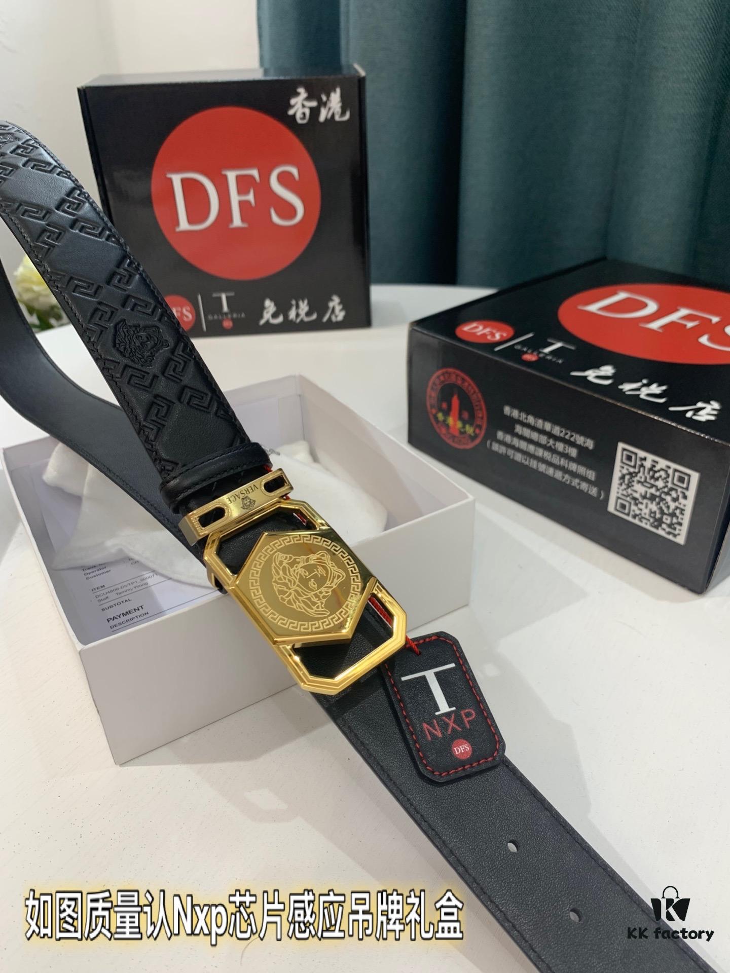 Versace Belt 2023 New Arrival Genuine Top-Quality First-Layer Calfskin with Medusa Head Embossing, Fashionable Streetwear Style, Soft Leather Texture, Square Stainless Steel Hardware, 3.8cm Width