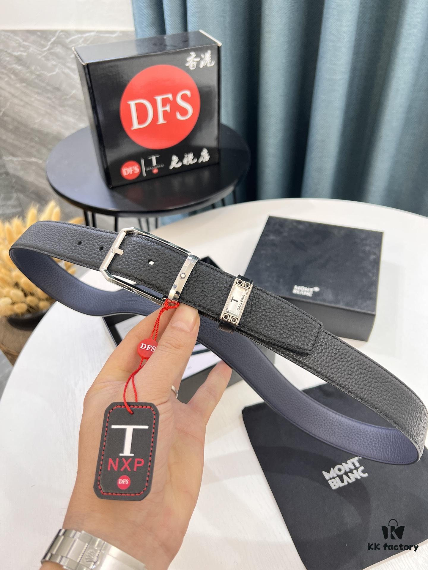 Montblanc Men's Leather Belt 2023 Newest Model Top-Quality Full-Grain Cowhide with Custom Lychee Texture and Brushed Stainless Steel Pin Buckle