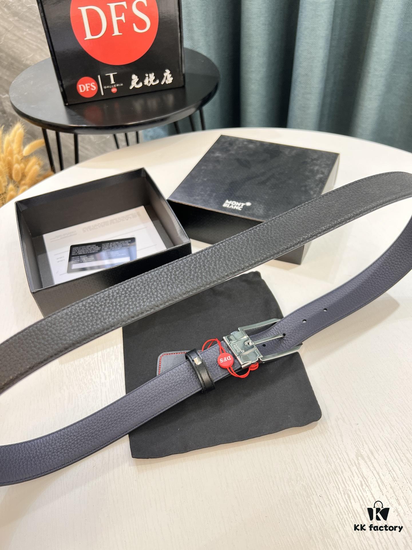 Montblanc Men's Leather Belt 2023 Newest Model Top-Quality Full-Grain Cowhide with Custom Lychee Texture and Brushed Stainless Steel Pin Buckle