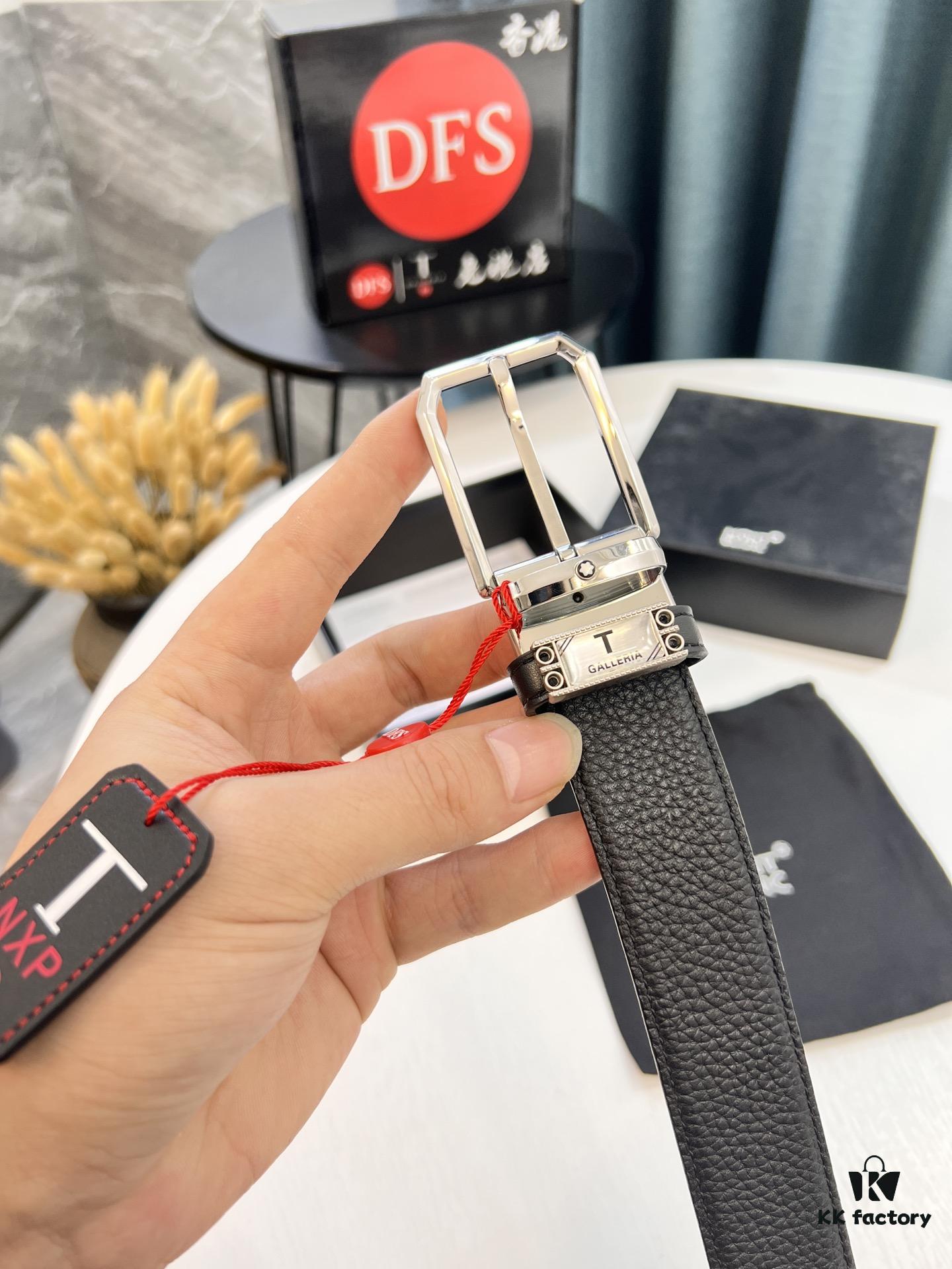 Montblanc Men's Leather Belt 2023 Newest Model Top-Quality Full-Grain Cowhide with Custom Lychee Texture and Brushed Stainless Steel Pin Buckle