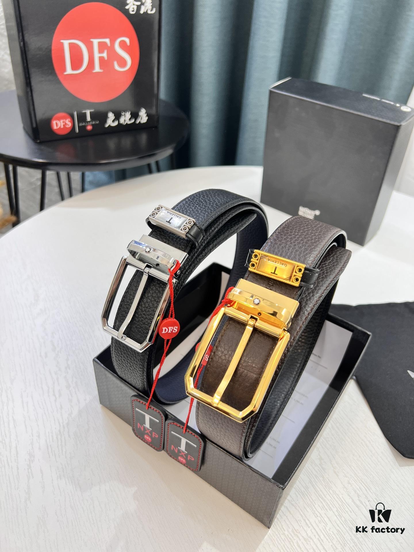 Montblanc Men's Leather Belt 2023 Newest Model Top-Quality Full-Grain Cowhide with Custom Lychee Texture and Brushed Stainless Steel Pin Buckle