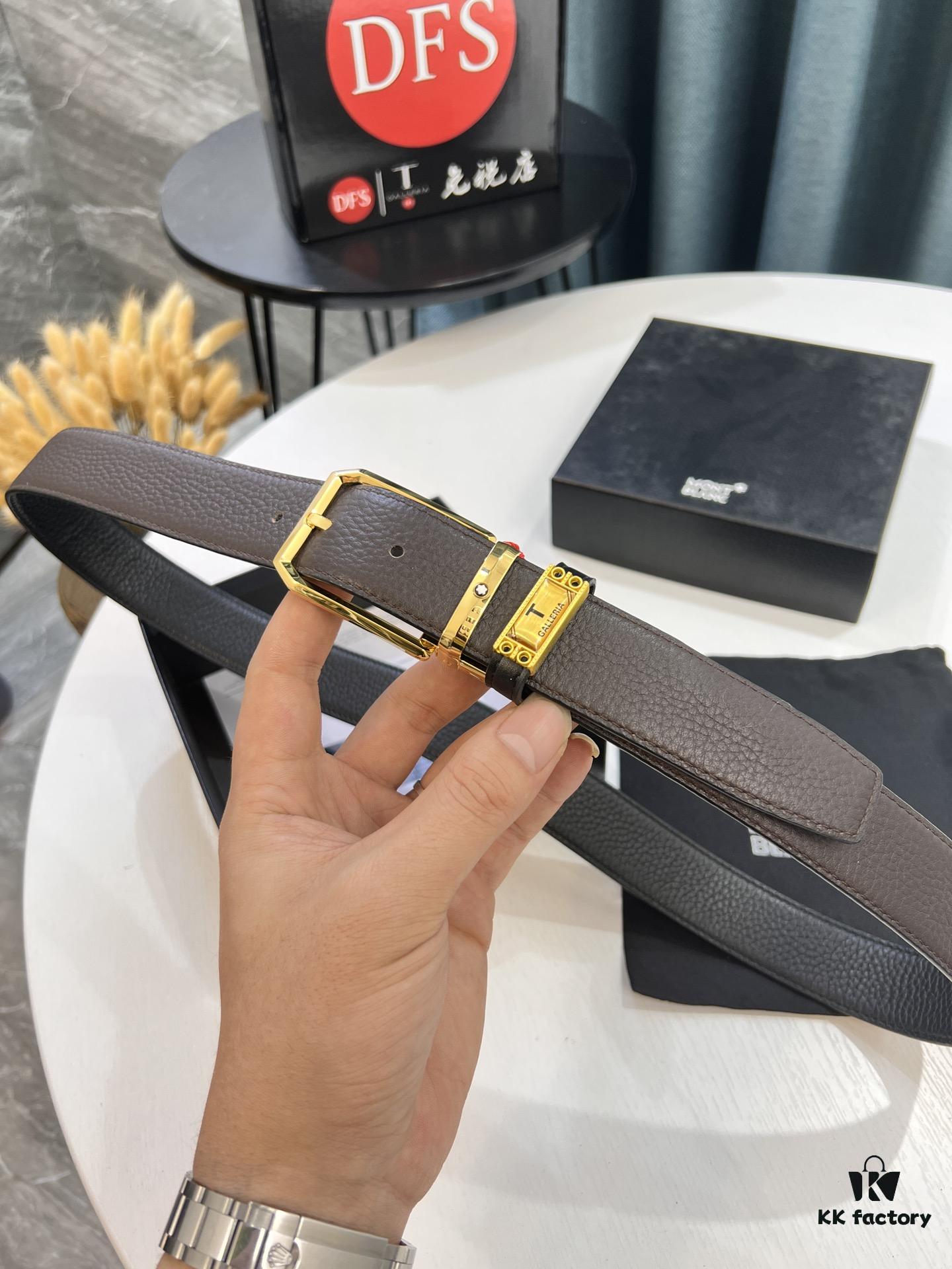 Montblanc Men's Leather Belt 2023 Newest Style Top Grain Cowhide Crocodile Texture Brushed Stainless Steel Pin Buckle Dual Use Adjustable Length 3.5cm