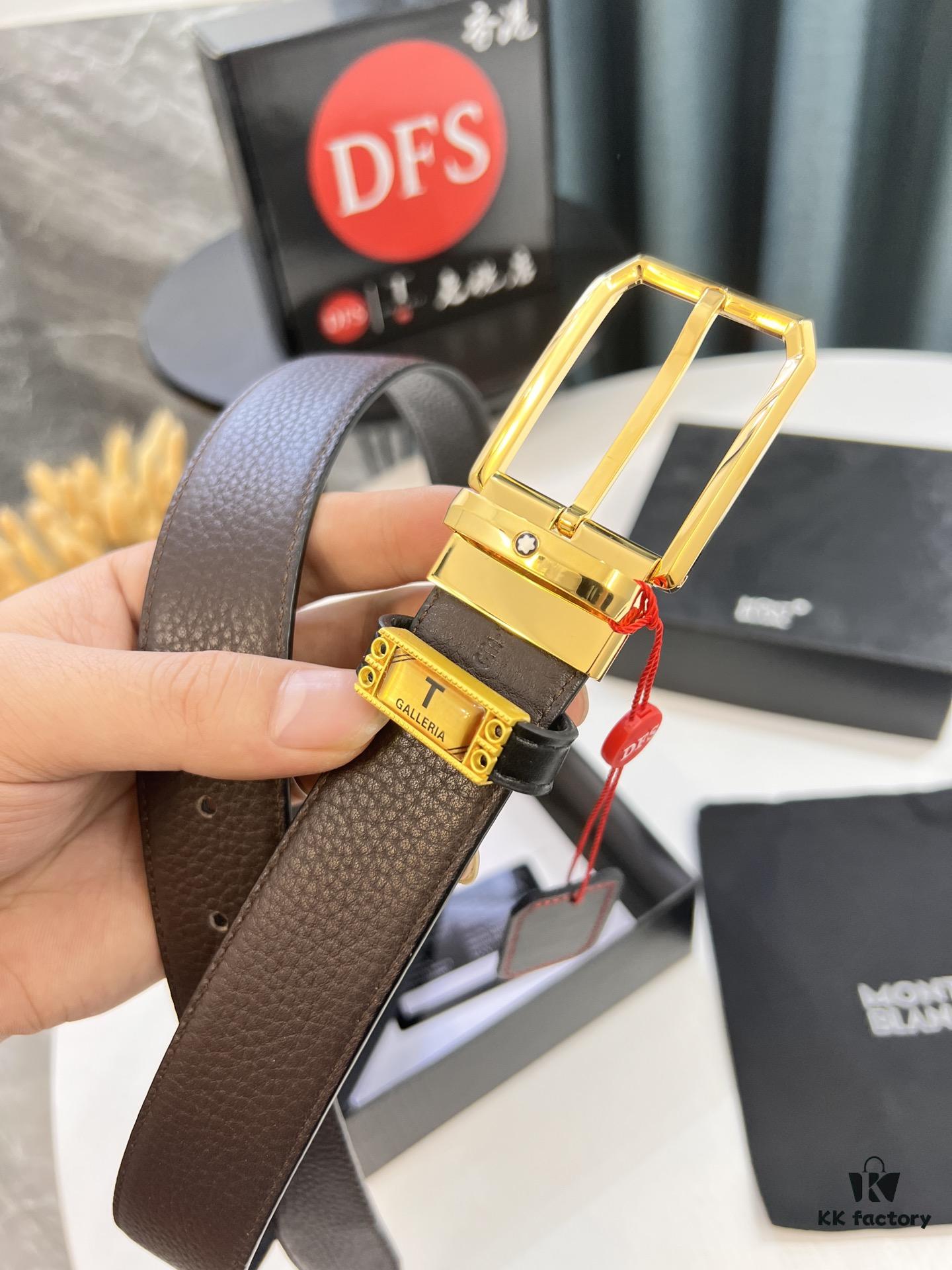 Montblanc Men's Leather Belt 2023 Newest Style Top Grain Cowhide Crocodile Texture Brushed Stainless Steel Pin Buckle Dual Use Adjustable Length 3.5cm