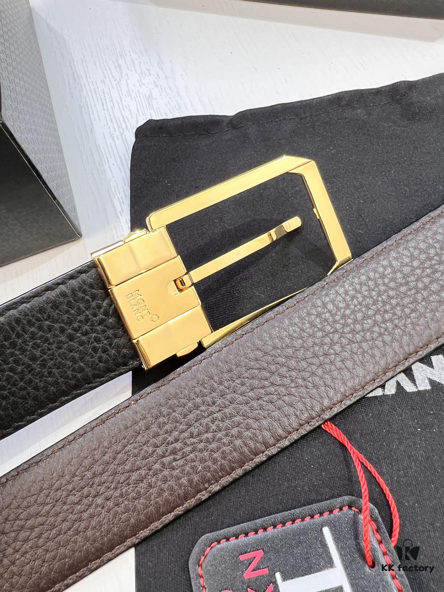 Montblanc Men's Leather Belt 2023 Newest Style Top Grain Cowhide Crocodile Texture Brushed Stainless Steel Pin Buckle Dual Use Adjustable Length 3.5cm