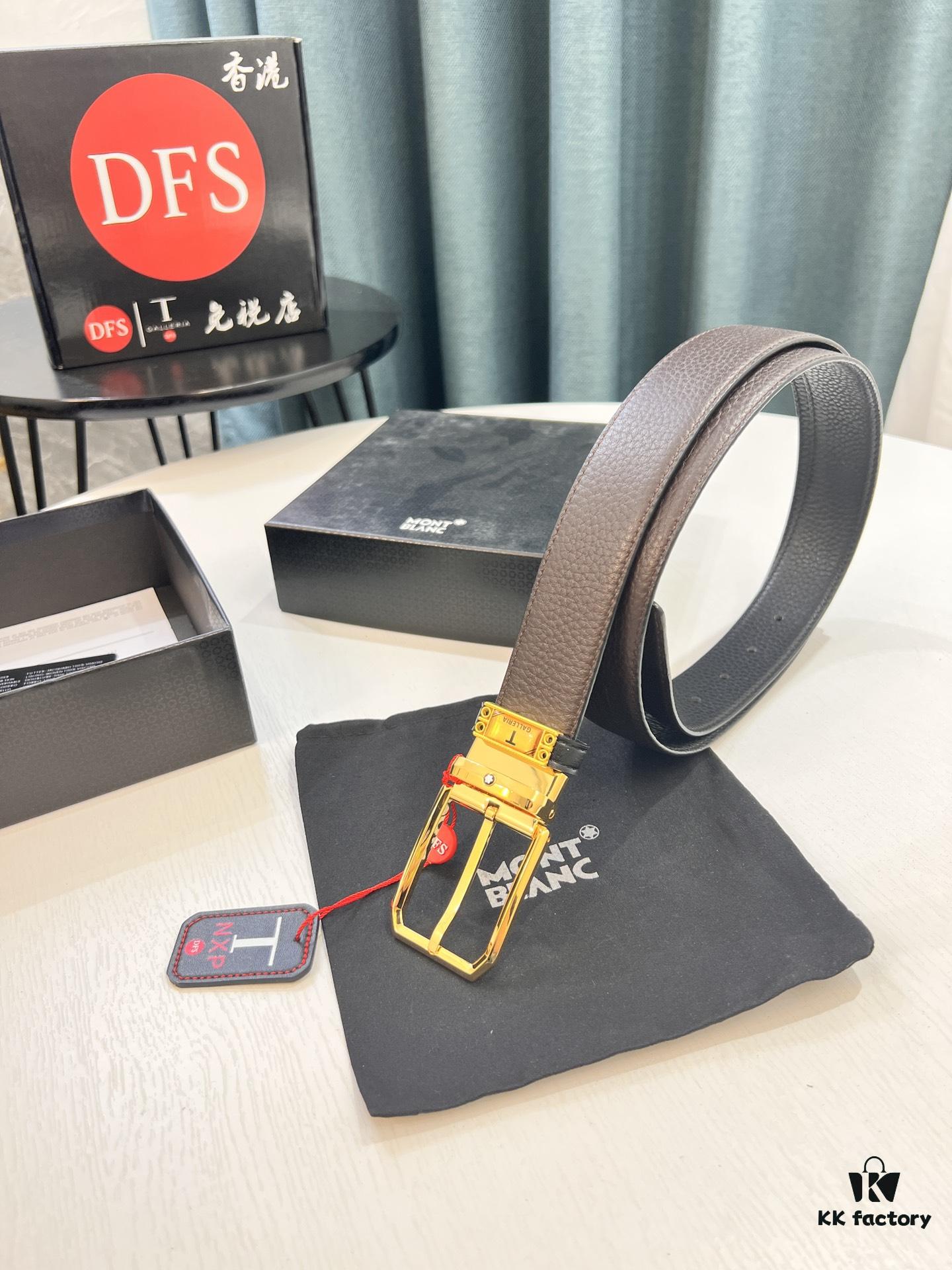 Montblanc Men's Leather Belt 2023 Newest Style Top Grain Cowhide Crocodile Texture Brushed Stainless Steel Pin Buckle Dual Use Adjustable Length 3.5cm