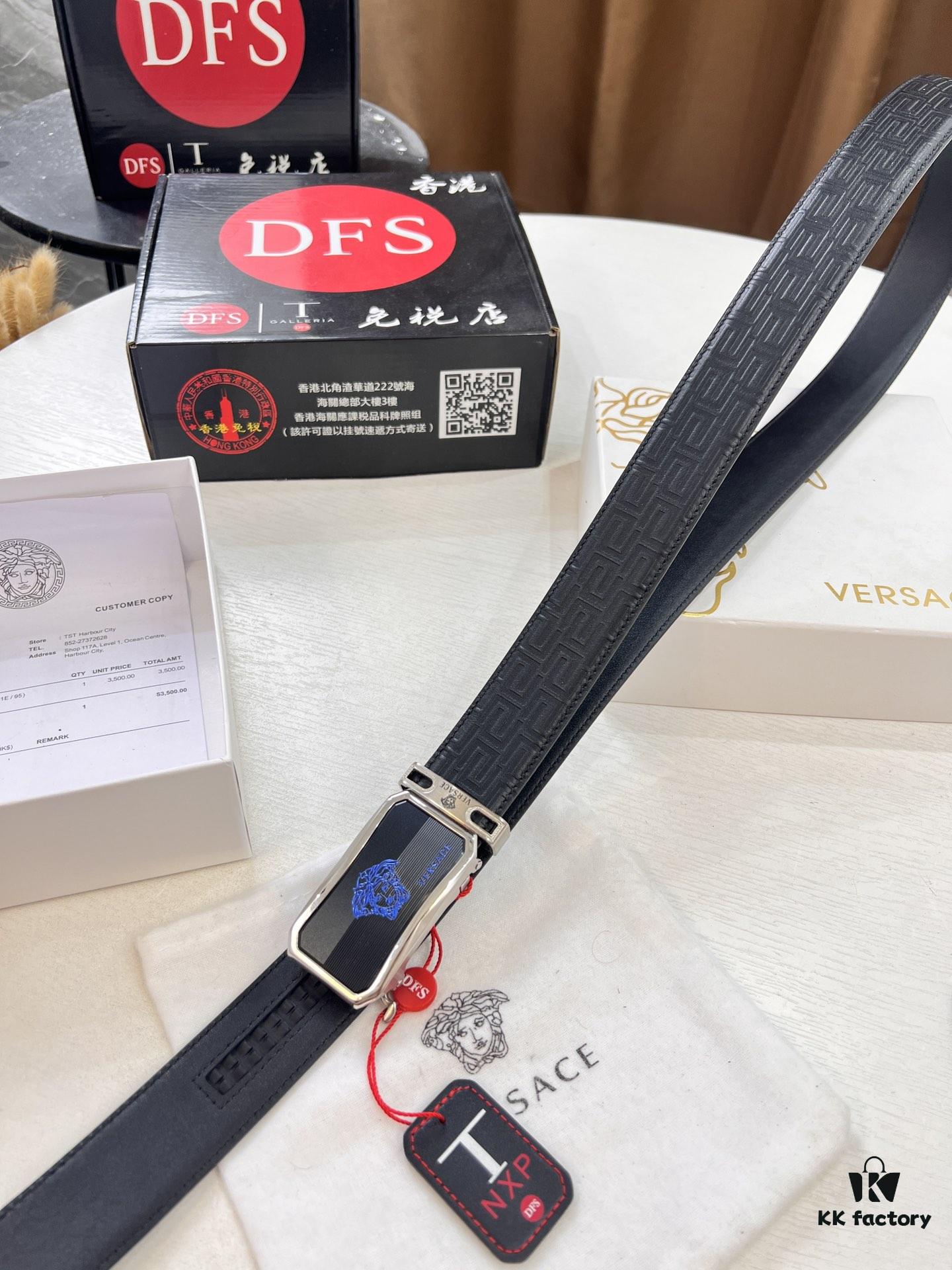 Versace Automatic Buckle Belt, Custom Cowhide with Medusa Embossed Top Layer Imported Leather, Fine Grain Cowhide, 3.5 cm Width