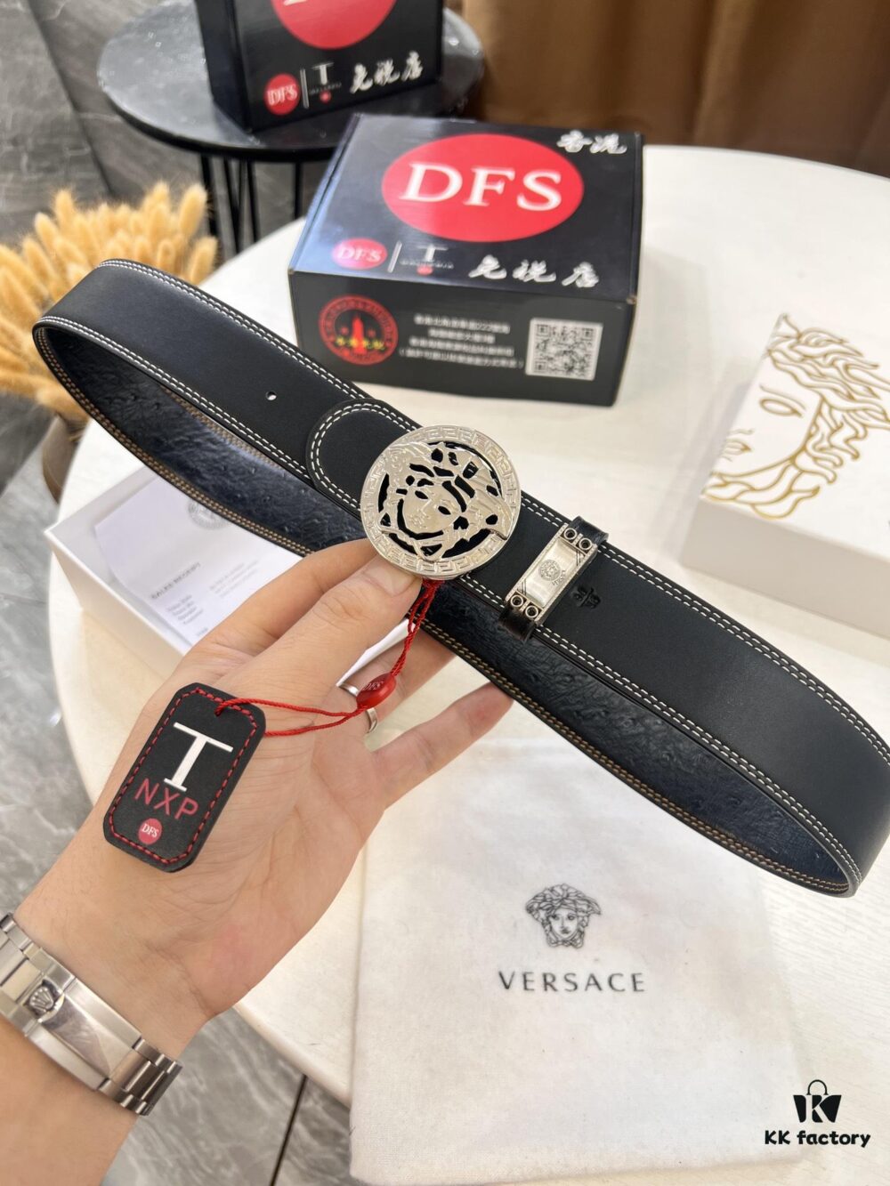 Versace Belt 2023 New Arrival Genuine Ostrich Grain Full-Grain Leather Fashion Belt with Double-Sided Wear Soft Leather 3.8cm Width Premium Steel Hardware