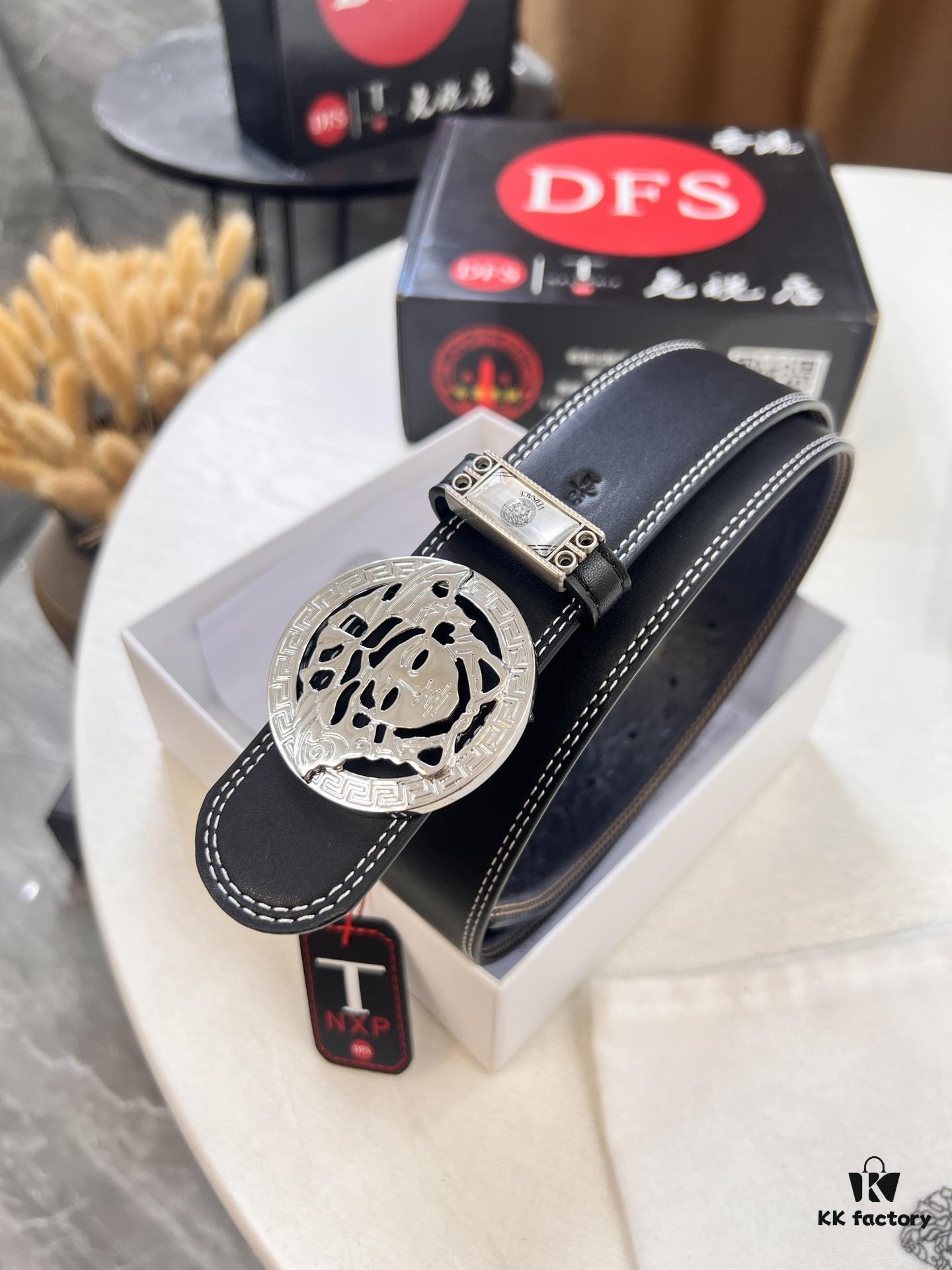 Versace Belt 2023 New Arrival Genuine Ostrich Grain Full-Grain Leather Fashion Belt with Double-Sided Wear Soft Leather 3.8cm Width Premium Steel Hardware