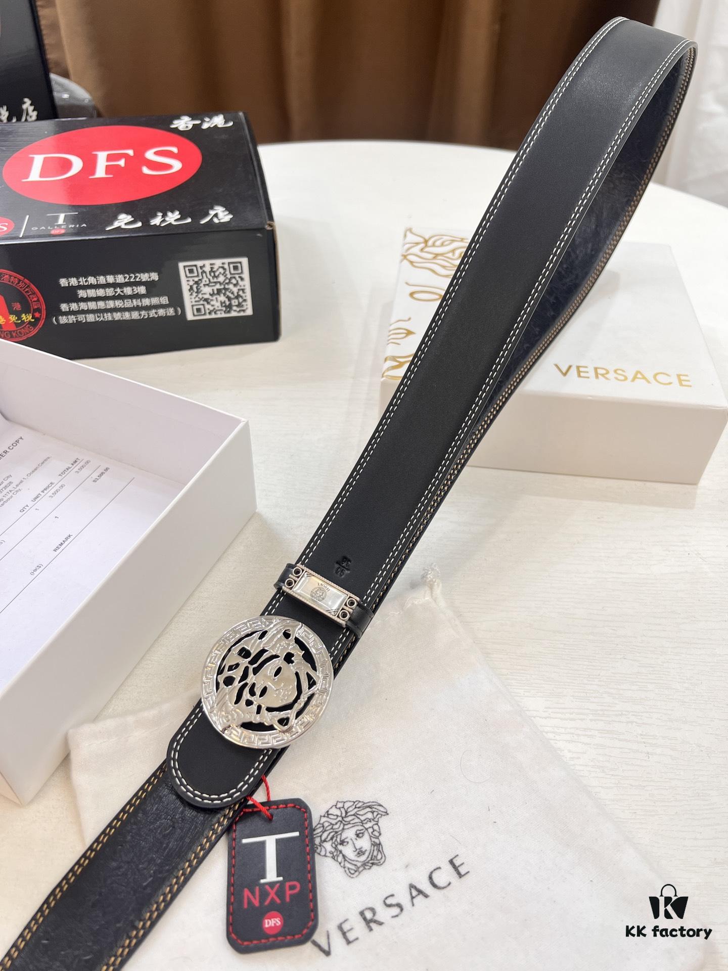 Versace Belt 2023 New Arrival Genuine Ostrich Grain Full-Grain Leather Fashion Belt with Double-Sided Wear Soft Leather 3.8cm Width Premium Steel Hardware
