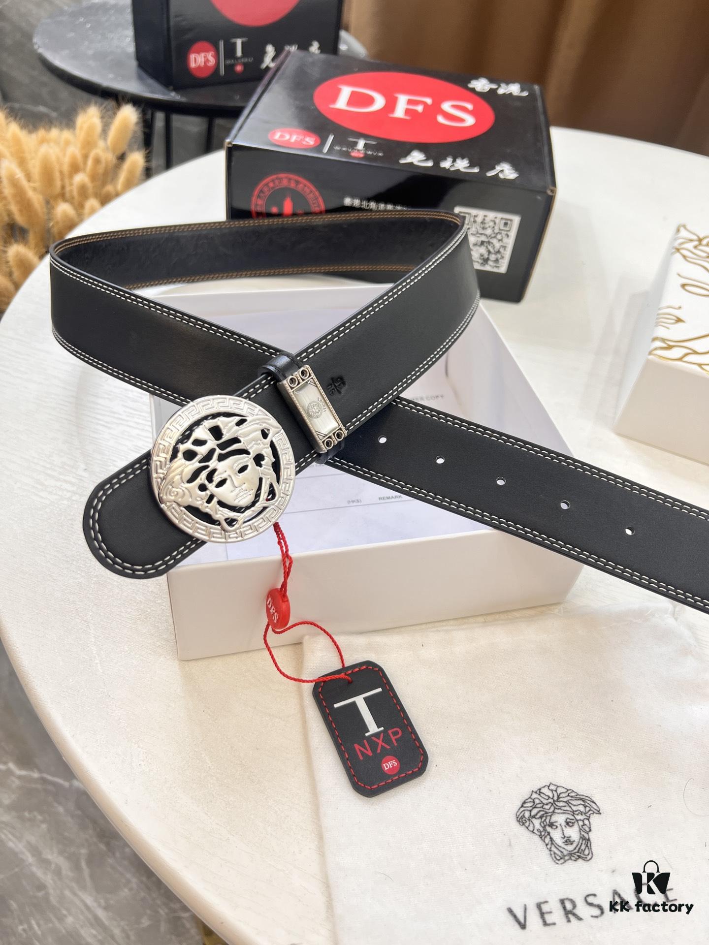 Versace Belt 2023 New Arrival Genuine Ostrich Grain Full-Grain Leather Fashion Belt with Double-Sided Wear Soft Leather 3.8cm Width Premium Steel Hardware