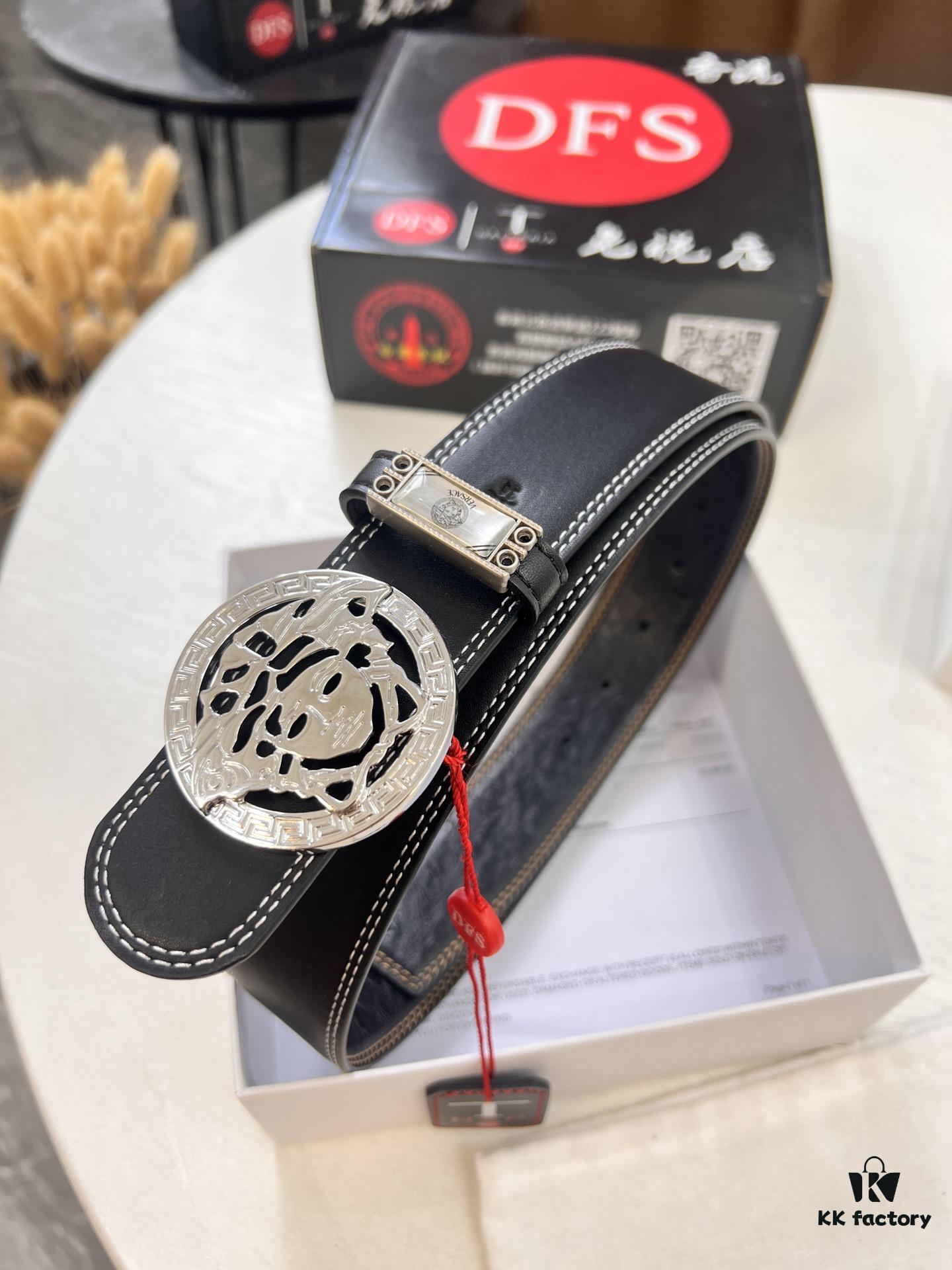 Versace Belt 2023 New Arrival Genuine Ostrich Grain Full-Grain Leather Fashion Belt with Double-Sided Wear Soft Leather 3.8cm Width Premium Steel Hardware