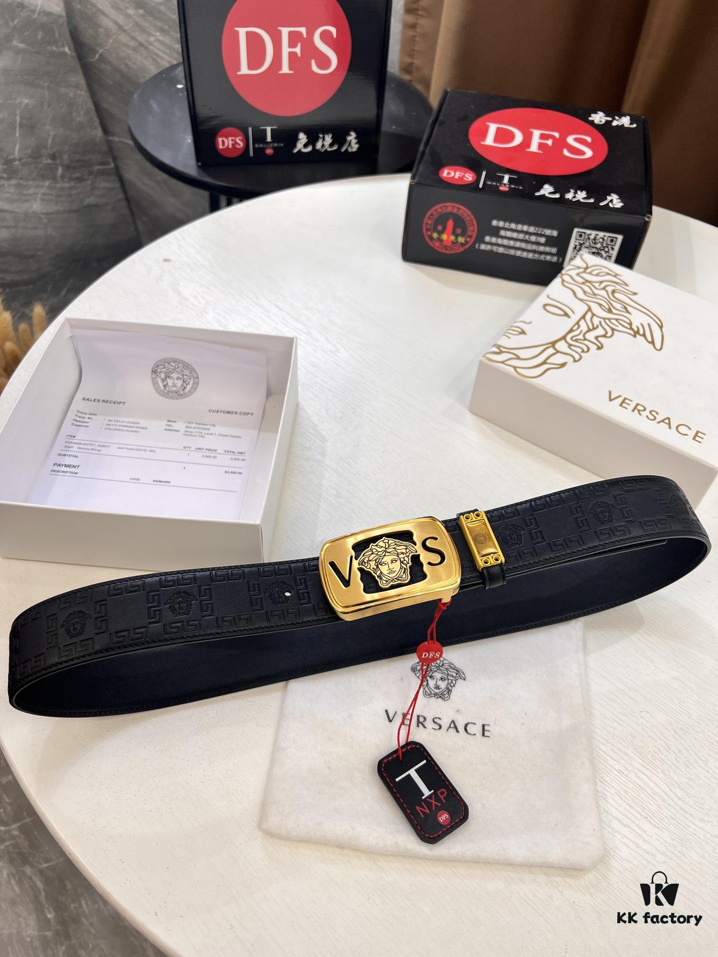 Versace Belt 2023 New Arrival Genuine Top Grain Calfskin Leather with Medusa Head Embossing, Fashion Luxury Brand Belt for Men, Soft Leather Texture, Precision Stainless Steel Hardware, 3.8cm Width