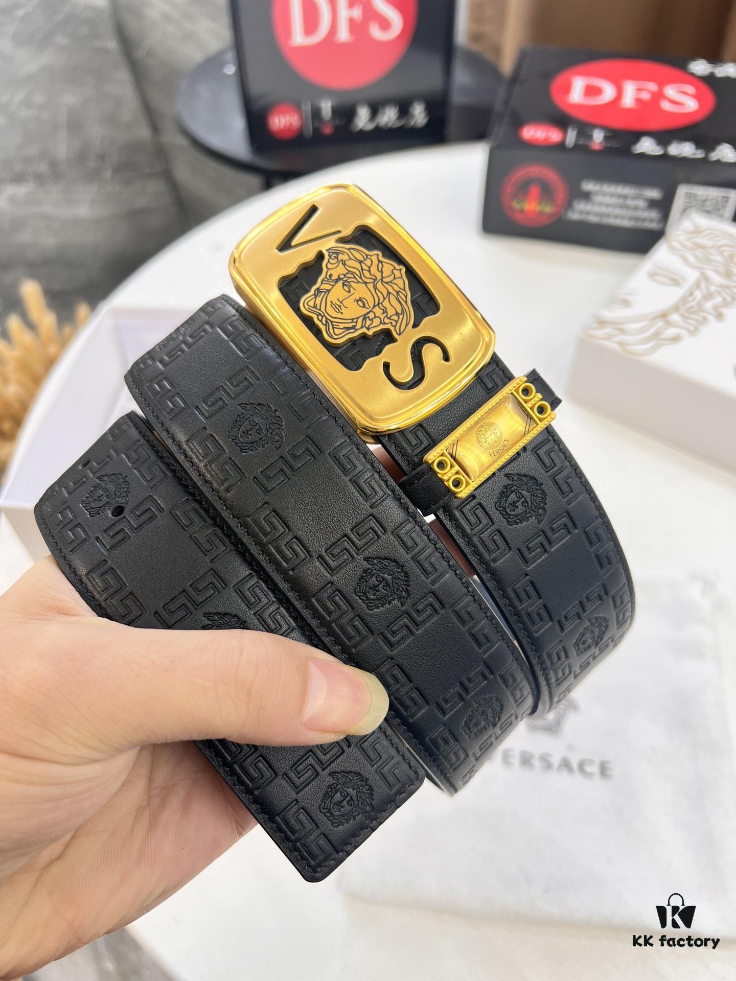 Versace Belt 2023 New Arrival Genuine Top Grain Calfskin Leather with Medusa Head Embossing, Fashion Luxury Brand Belt for Men, Soft Leather Texture, Precision Stainless Steel Hardware, 3.8cm Width