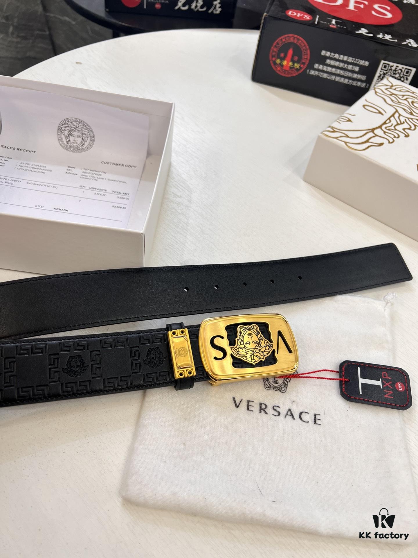 Versace Belt 2023 New Arrival Genuine Top Grain Calfskin Leather with Medusa Head Embossing, Fashion Luxury Brand Belt for Men, Soft Leather Texture, Precision Stainless Steel Hardware, 3.8cm Width
