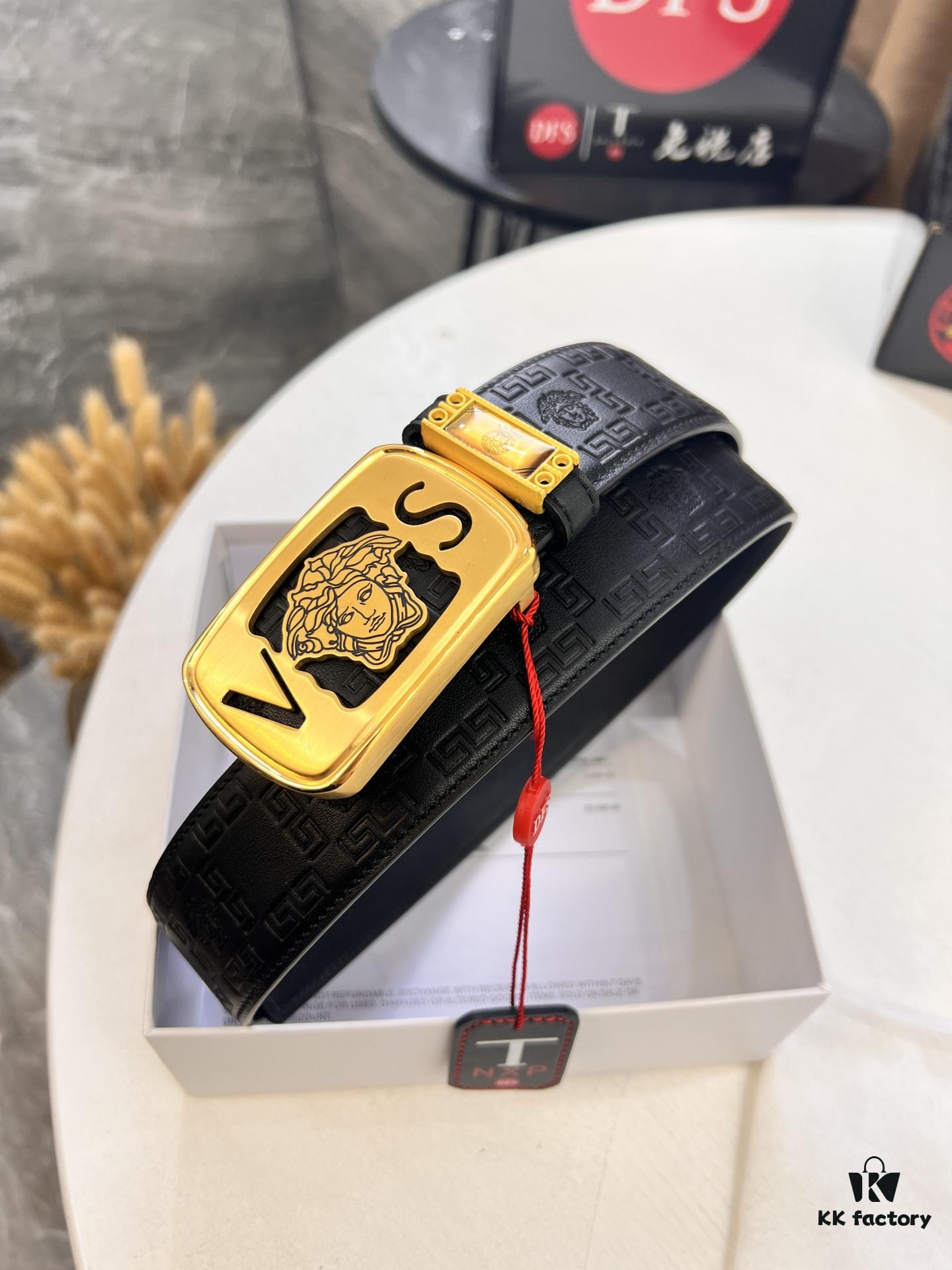 Versace Belt 2023 New Arrival Genuine Top Grain Calfskin Leather with Medusa Head Embossing, Fashion Luxury Brand Belt for Men, Soft Leather Texture, Precision Stainless Steel Hardware, 3.8cm Width