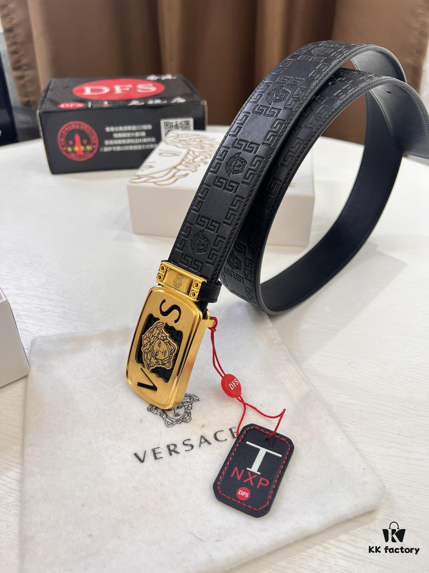 Versace Belt 2023 New Arrival Genuine Top Grain Calfskin Leather with Medusa Head Embossing, Fashion Luxury Brand Belt for Men, Soft Leather Texture, Precision Stainless Steel Hardware, 3.8cm Width