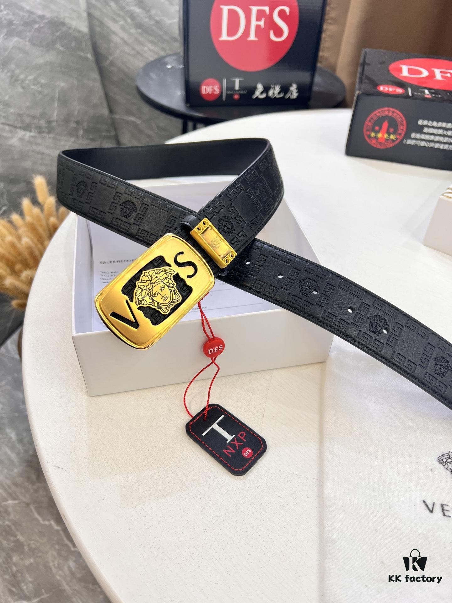 Versace Belt 2023 New Arrival Genuine Top Grain Calfskin Leather with Medusa Head Embossing, Fashion Luxury Brand Belt for Men, Soft Leather Texture, Precision Stainless Steel Hardware, 3.8cm Width