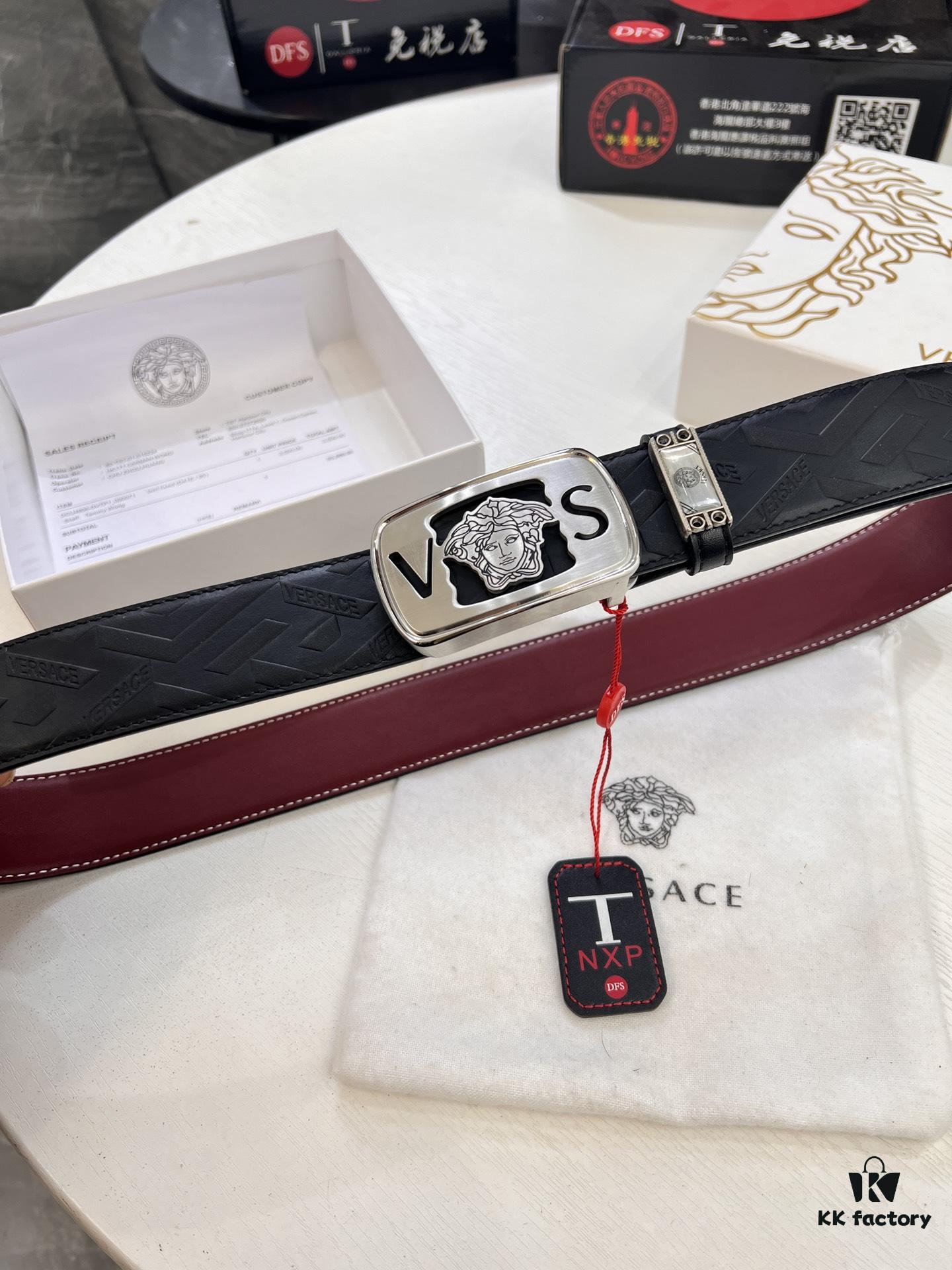 Versace Belt 2023 New Arrival Genuine Top Grain Calfskin Leather Belt with Medusa Head Embossing and Stainless Steel Hardware, 3.8cm Width, Luxury Fashion Brand Belt