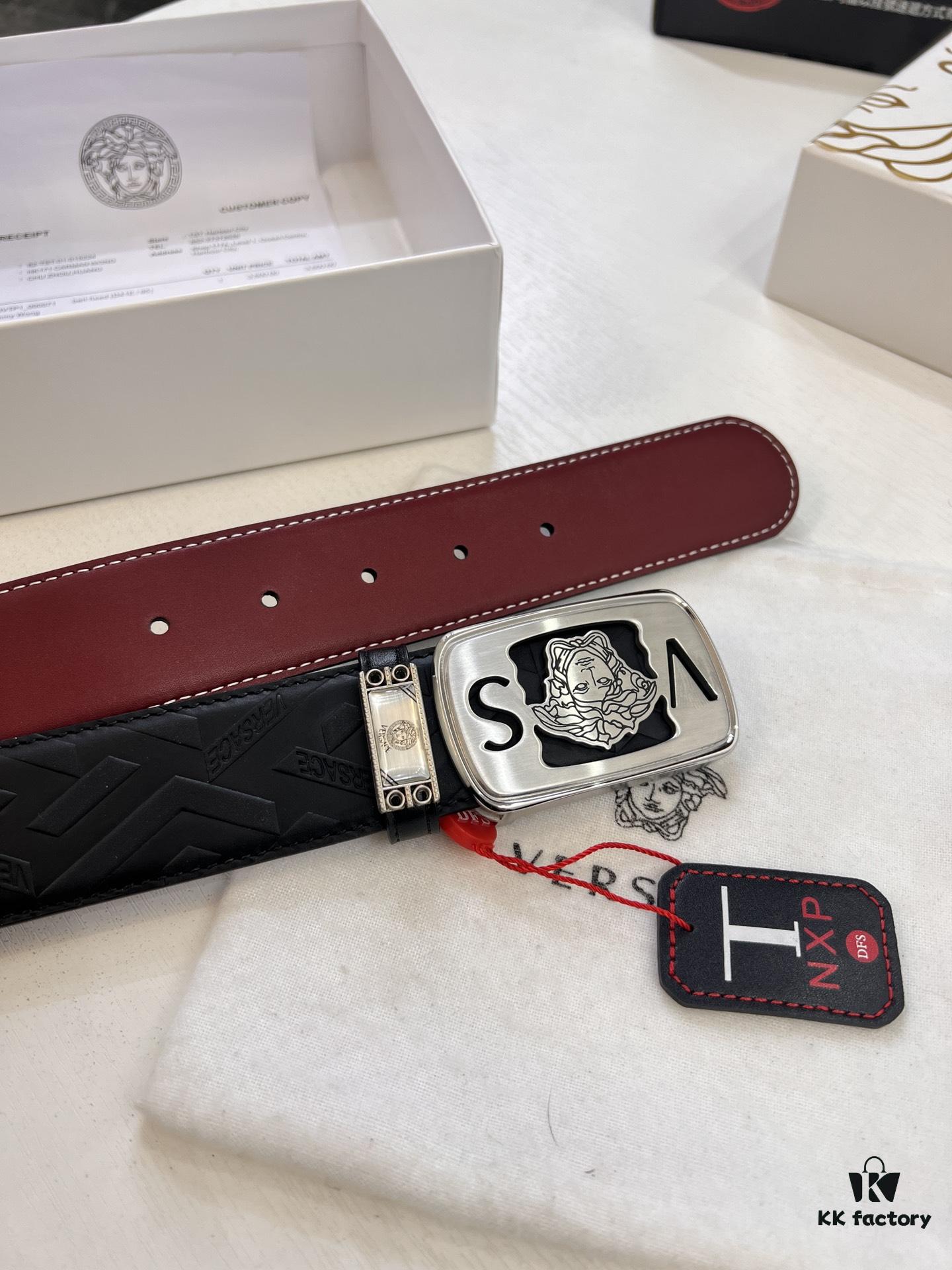 Versace Belt 2023 New Arrival Genuine Top Grain Calfskin Leather Belt with Medusa Head Embossing and Stainless Steel Hardware, 3.8cm Width, Luxury Fashion Brand Belt