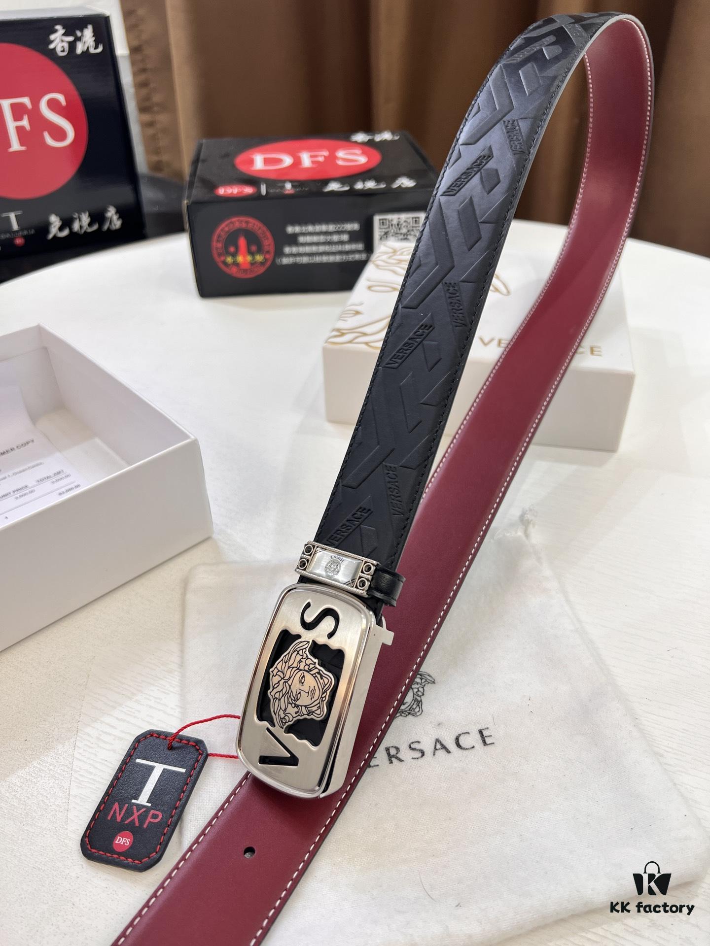 Versace Belt 2023 New Arrival Genuine Top Grain Calfskin Leather Belt with Medusa Head Embossing and Stainless Steel Hardware, 3.8cm Width, Luxury Fashion Brand Belt