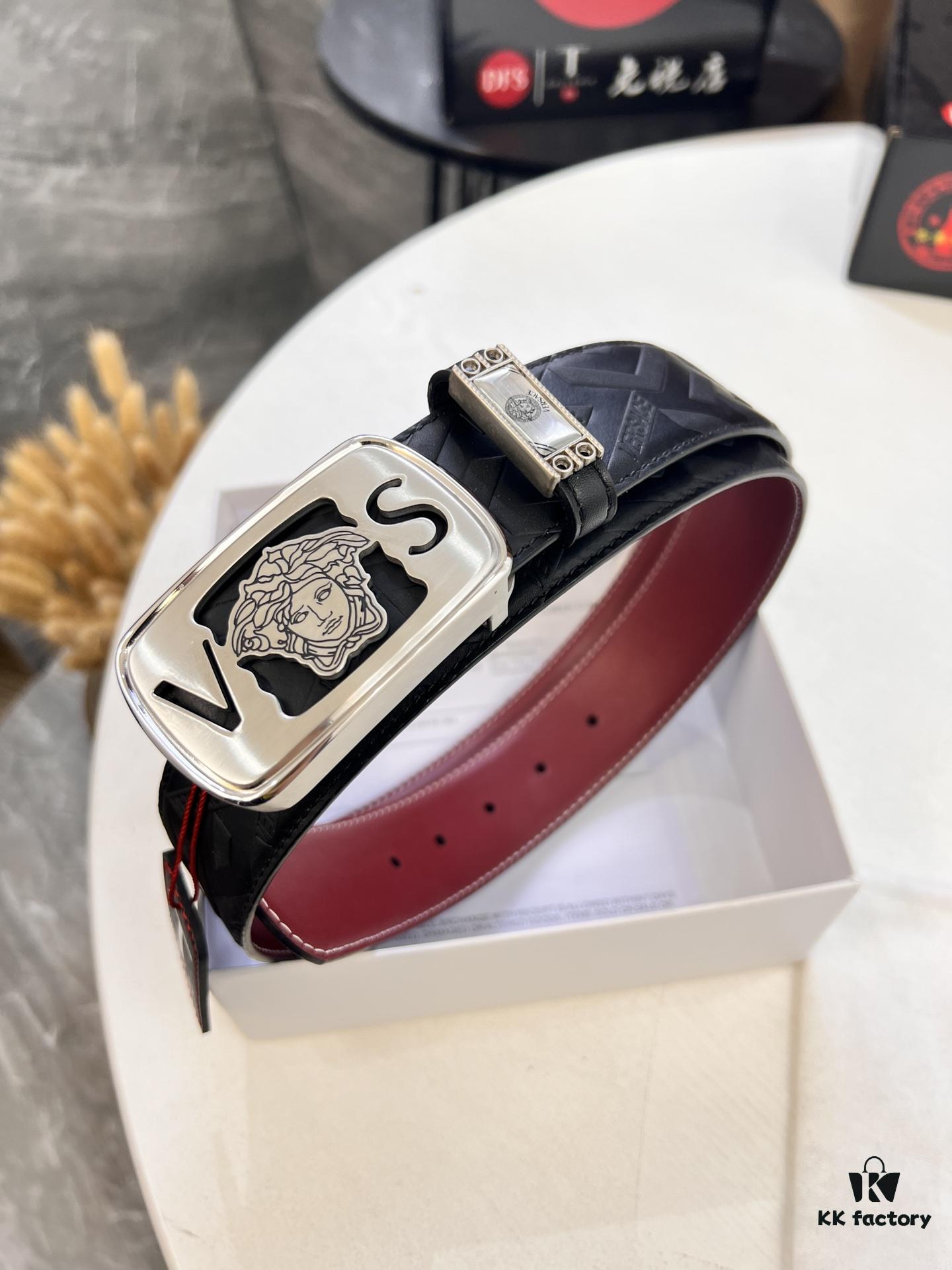 Versace Belt 2023 New Arrival Genuine Top Grain Calfskin Leather Belt with Medusa Head Embossing and Stainless Steel Hardware, 3.8cm Width, Luxury Fashion Brand Belt