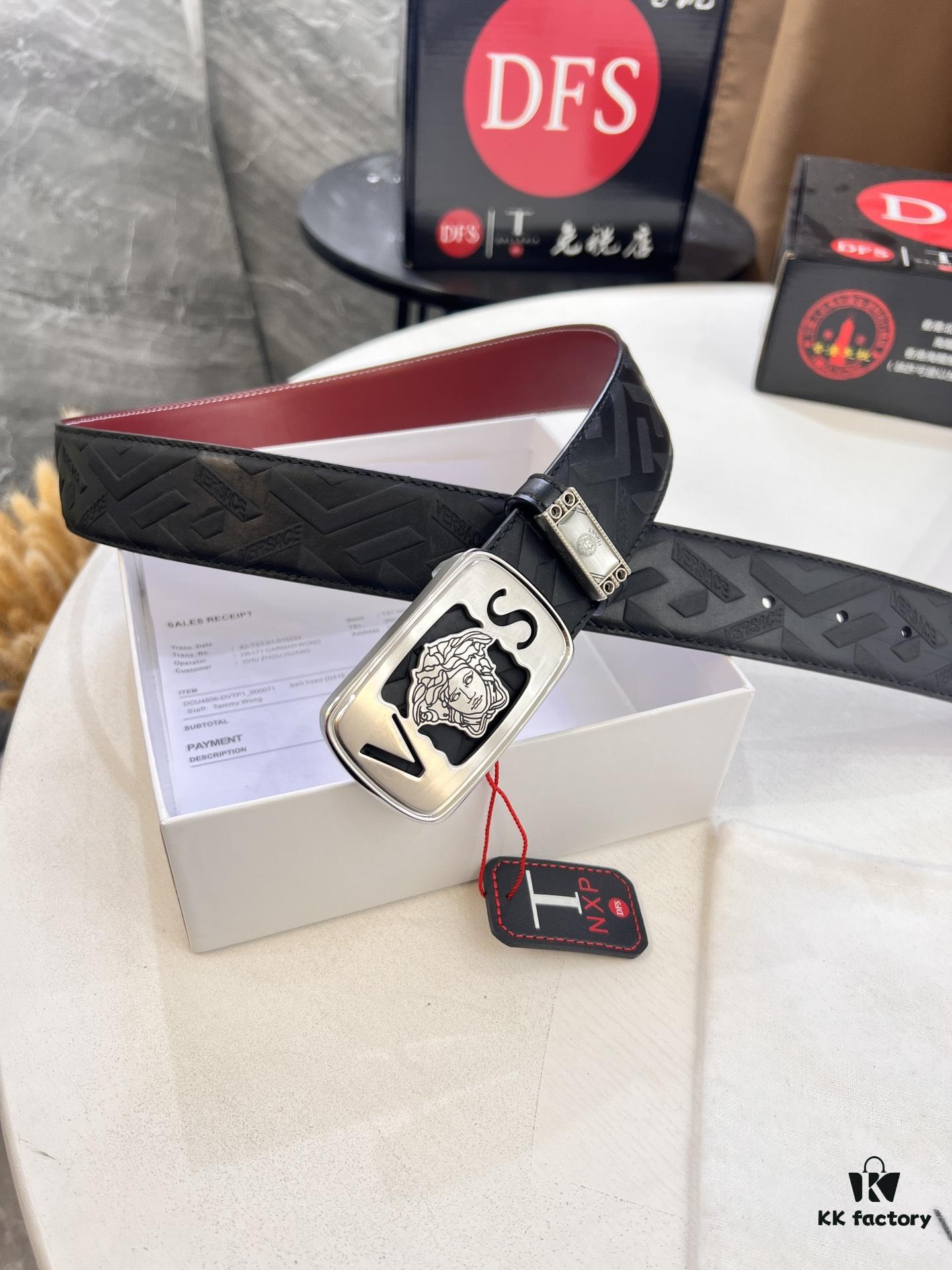 Versace Belt 2023 New Arrival Genuine Top Grain Calfskin Leather Belt with Medusa Head Embossing and Stainless Steel Hardware, 3.8cm Width, Luxury Fashion Brand Belt