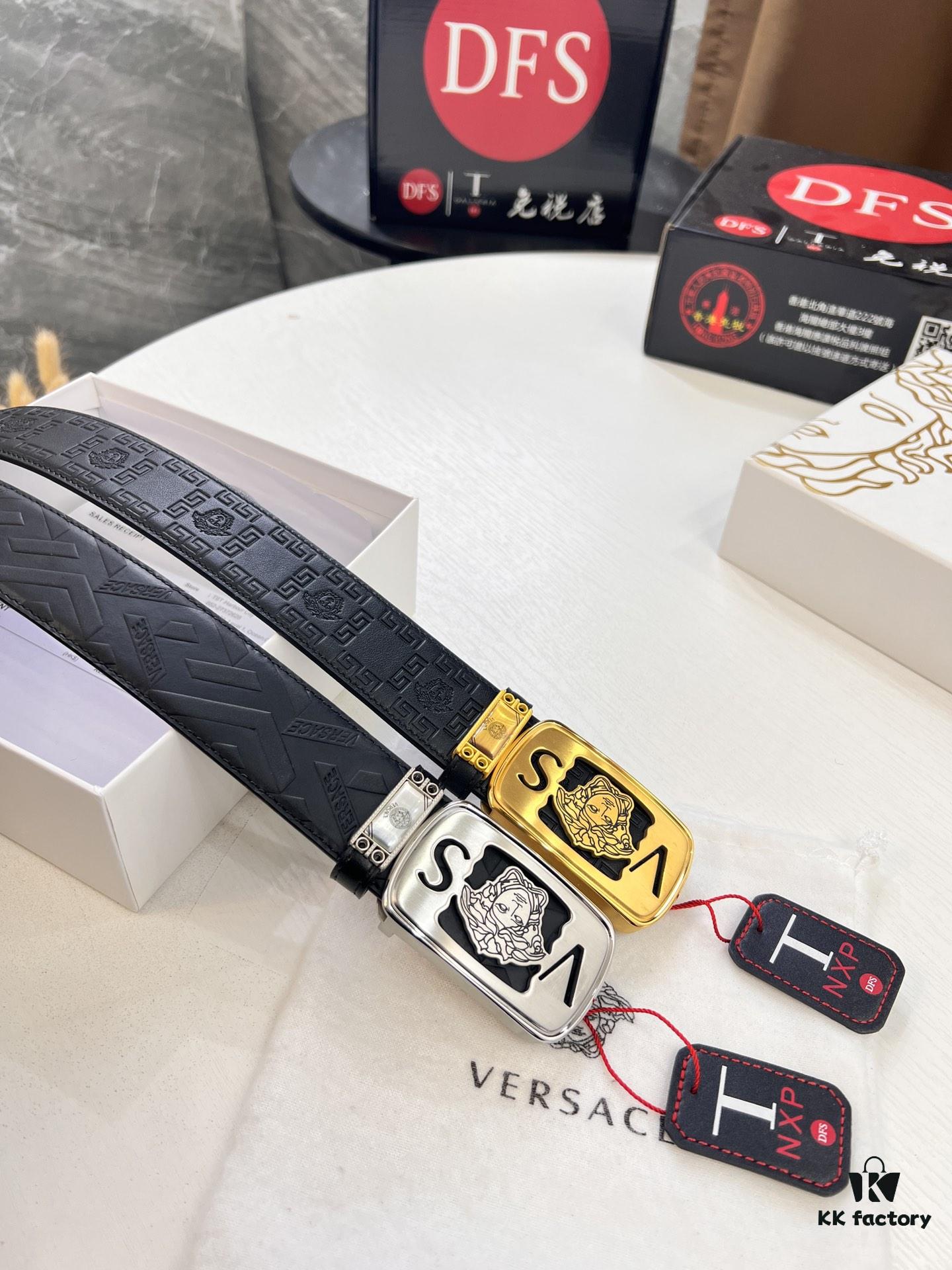 Versace Belt 2023 New Arrival Genuine Top Grain Calfskin Leather Belt with Medusa Head Embossing and Stainless Steel Hardware, 3.8cm Width, Luxury Fashion Brand Belt
