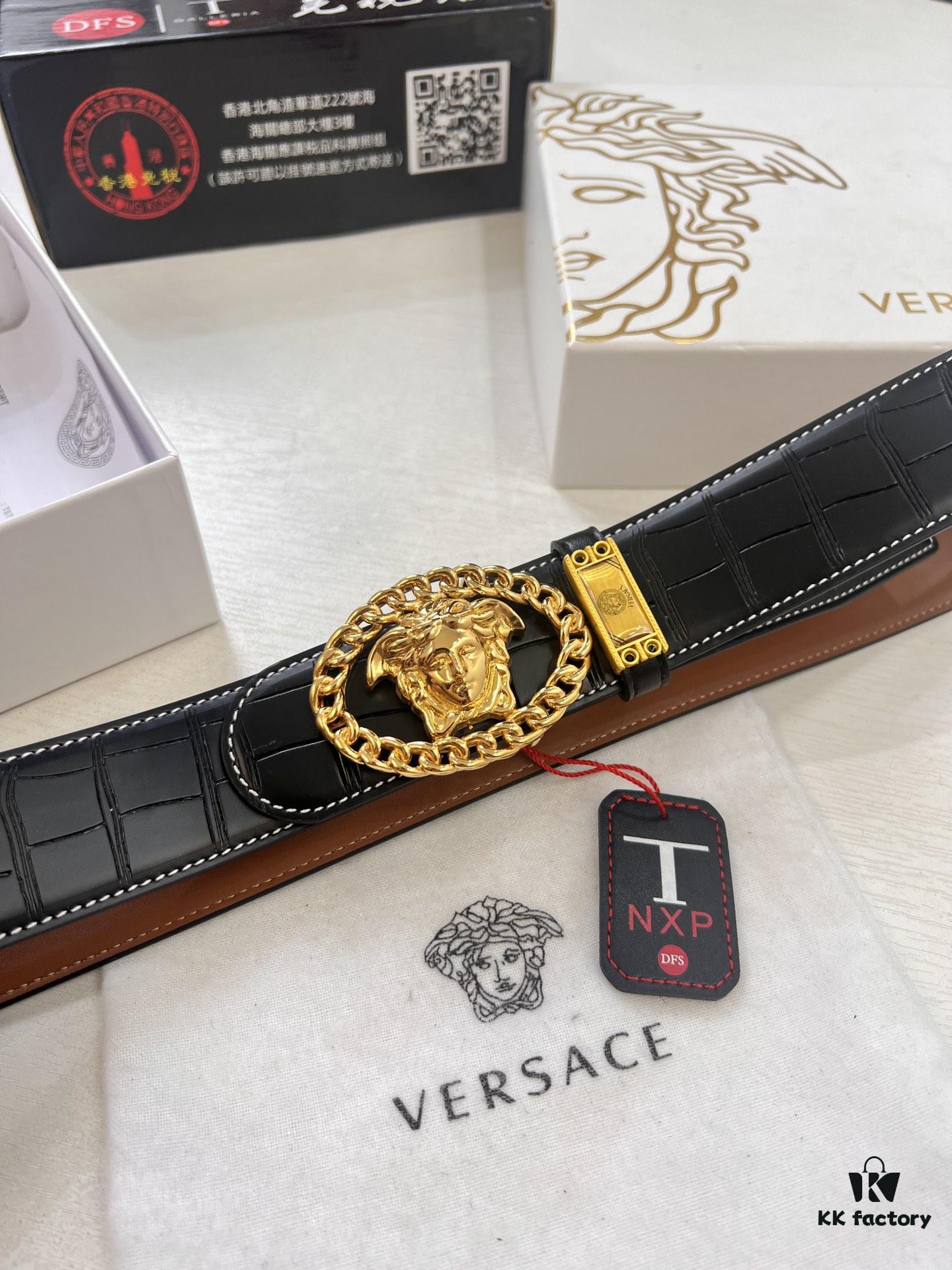 Versace Belt 2023 New Arrival Genuine Top Grain Calfskin Leather Fashion Designer Belt with Medusa Head Embossed Stainless Steel Buckle Dual-Sided Wear 3.8cm Width