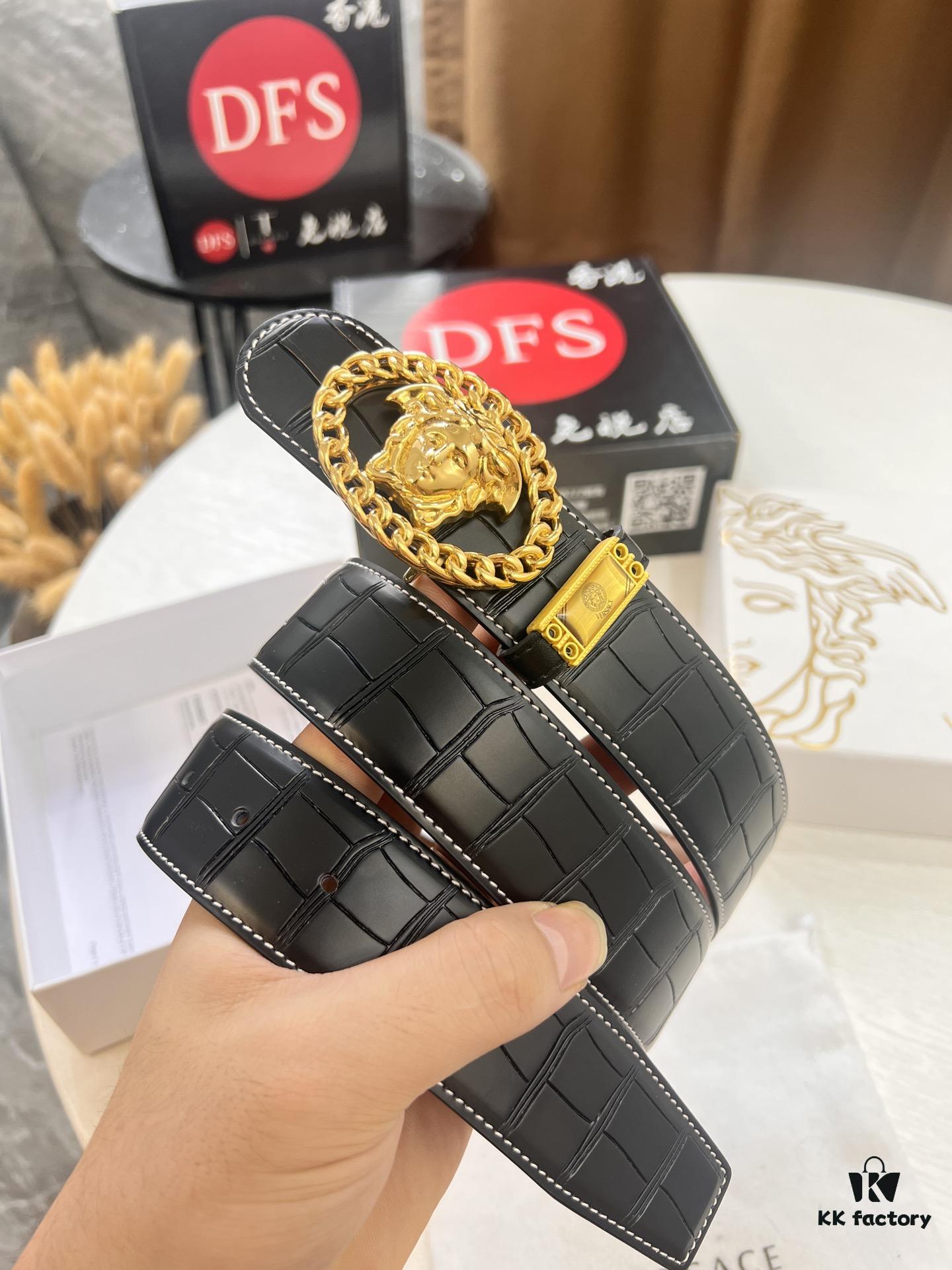 Versace Belt 2023 New Arrival Genuine Top Grain Calfskin Leather Fashion Designer Belt with Medusa Head Embossed Stainless Steel Buckle Dual-Sided Wear 3.8cm Width