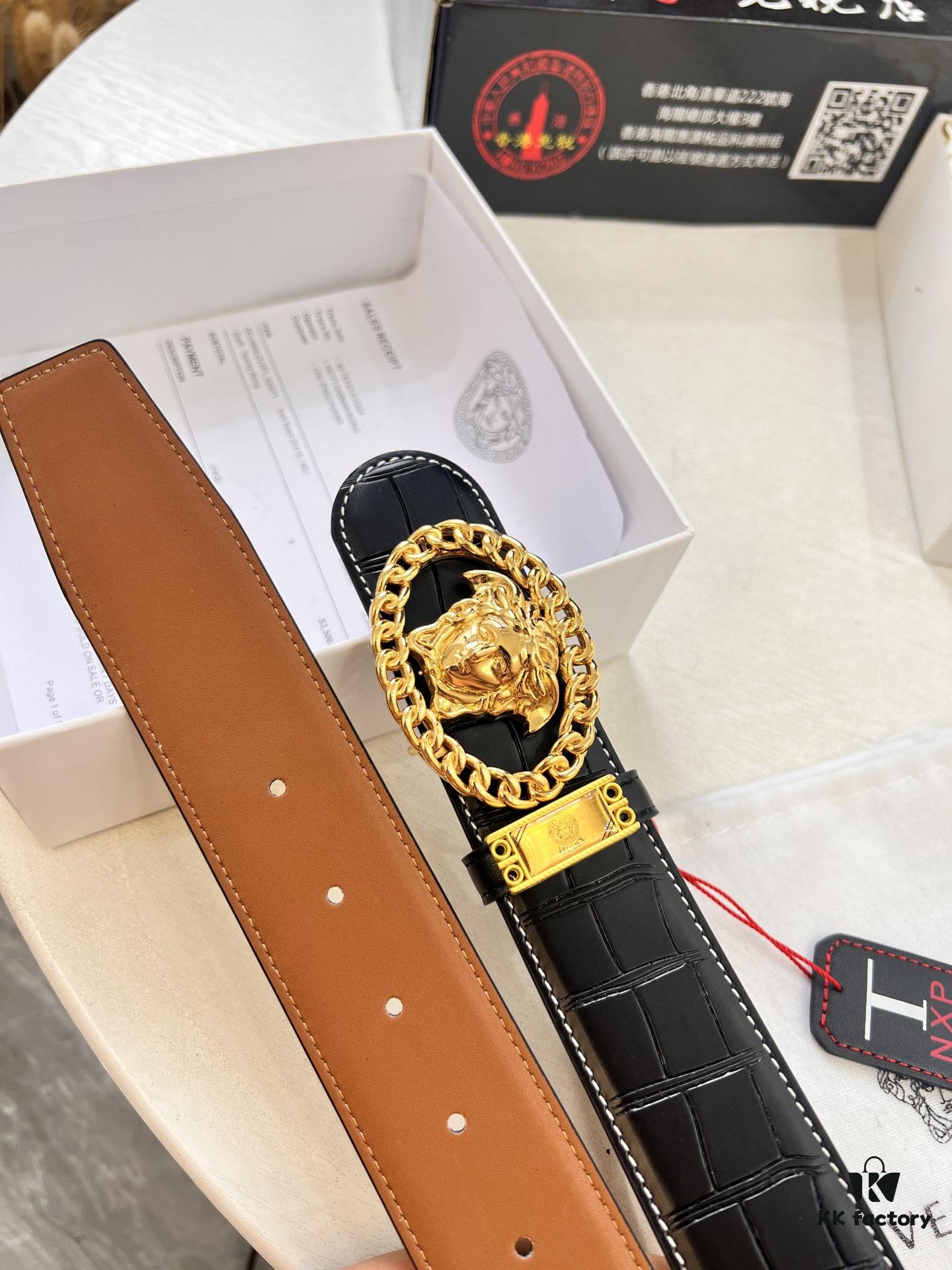 Versace Belt 2023 New Arrival Genuine Top Grain Calfskin Leather Fashion Designer Belt with Medusa Head Embossed Stainless Steel Buckle Dual-Sided Wear 3.8cm Width
