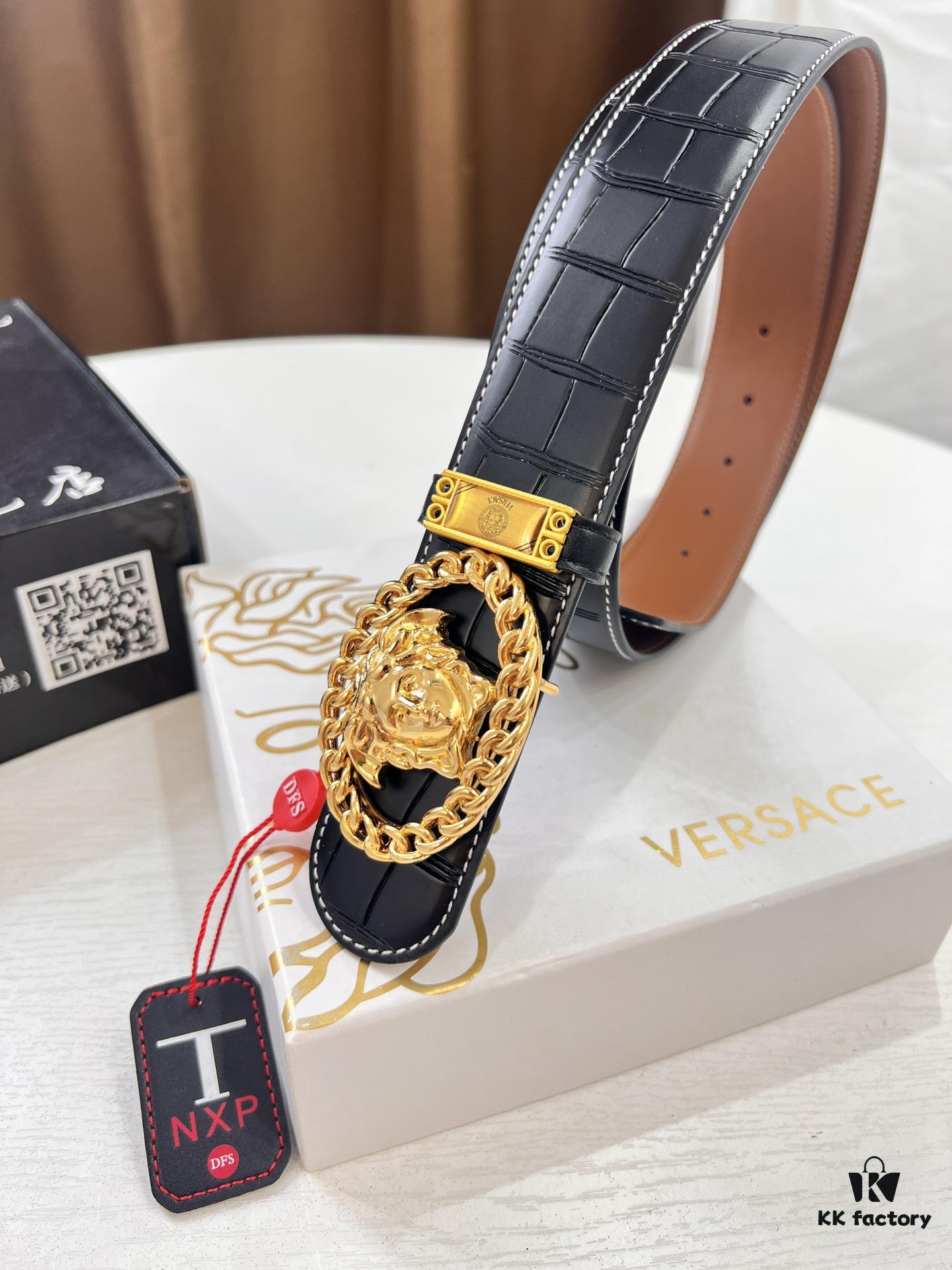 Versace Belt 2023 New Arrival Genuine Top Grain Calfskin Leather Fashion Designer Belt with Medusa Head Embossed Stainless Steel Buckle Dual-Sided Wear 3.8cm Width