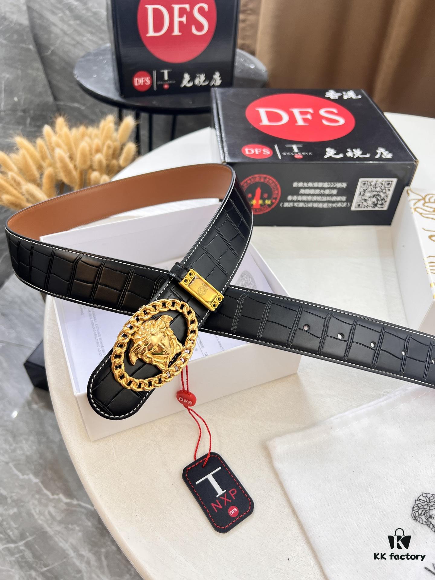 Versace Belt 2023 New Arrival Genuine Top Grain Calfskin Leather Fashion Designer Belt with Medusa Head Embossed Stainless Steel Buckle Dual-Sided Wear 3.8cm Width