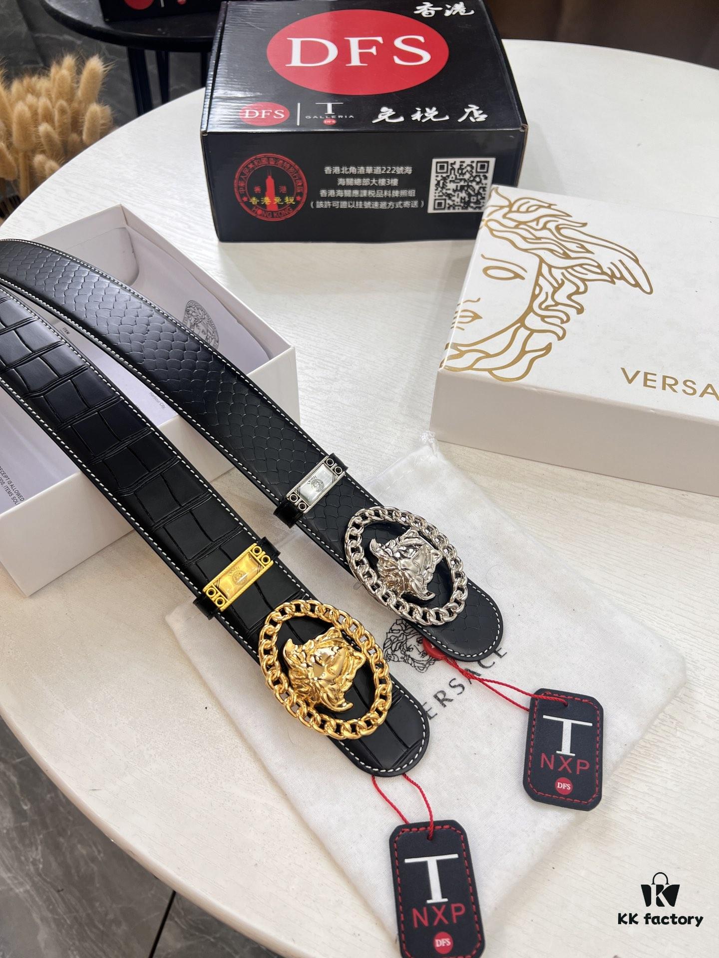 Versace Belt 2023 New Arrival Genuine Top Grain Calfskin Leather Fashion Designer Belt with Medusa Head Embossed Stainless Steel Buckle Dual-Sided Wear 3.8cm Width