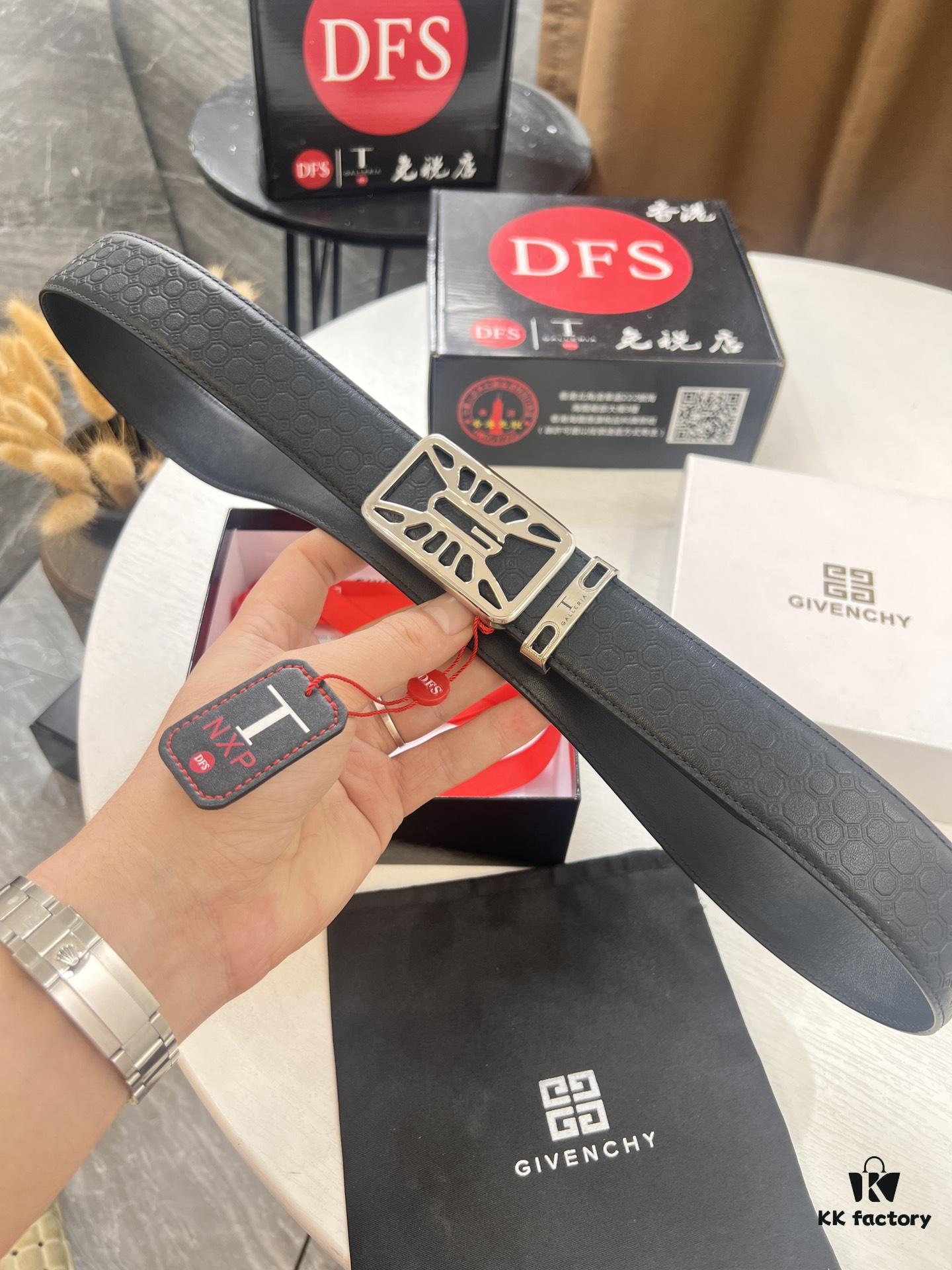 Givenchy Men's Genuine Cowhide Leather Belt - Premium Fashion Design, 3.8cm Width, German Imported Top-Grain Calfskin with Embossed Logo Pattern, Hong Kong Duty-Free Exclusive Gift Box Edition