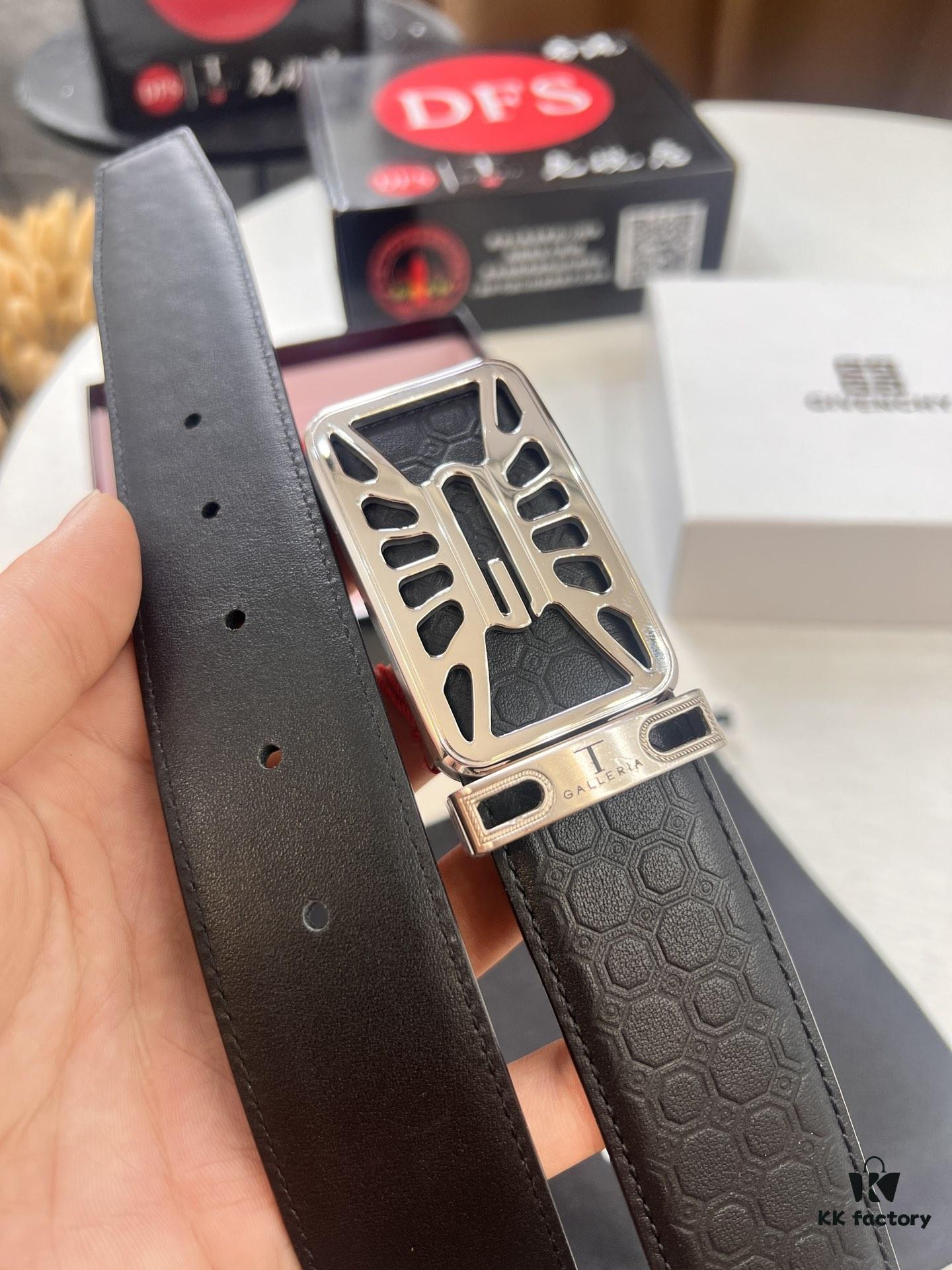 Givenchy Men's Genuine Cowhide Leather Belt - Premium Fashion Design, 3.8cm Width, German Imported Top-Grain Calfskin with Embossed Logo Pattern, Hong Kong Duty-Free Exclusive Gift Box Edition