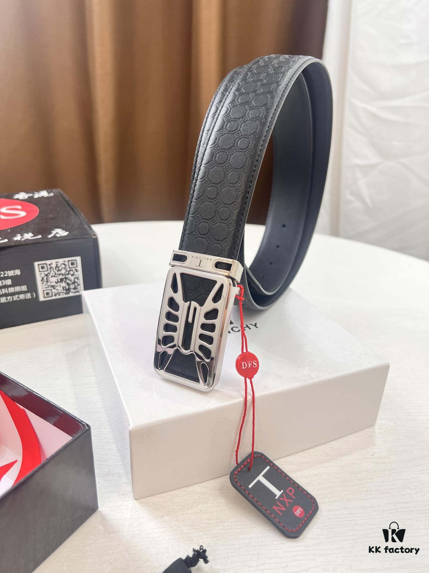 Givenchy Men's Genuine Cowhide Leather Belt - Premium Fashion Design, 3.8cm Width, German Imported Top-Grain Calfskin with Embossed Logo Pattern, Hong Kong Duty-Free Exclusive Gift Box Edition