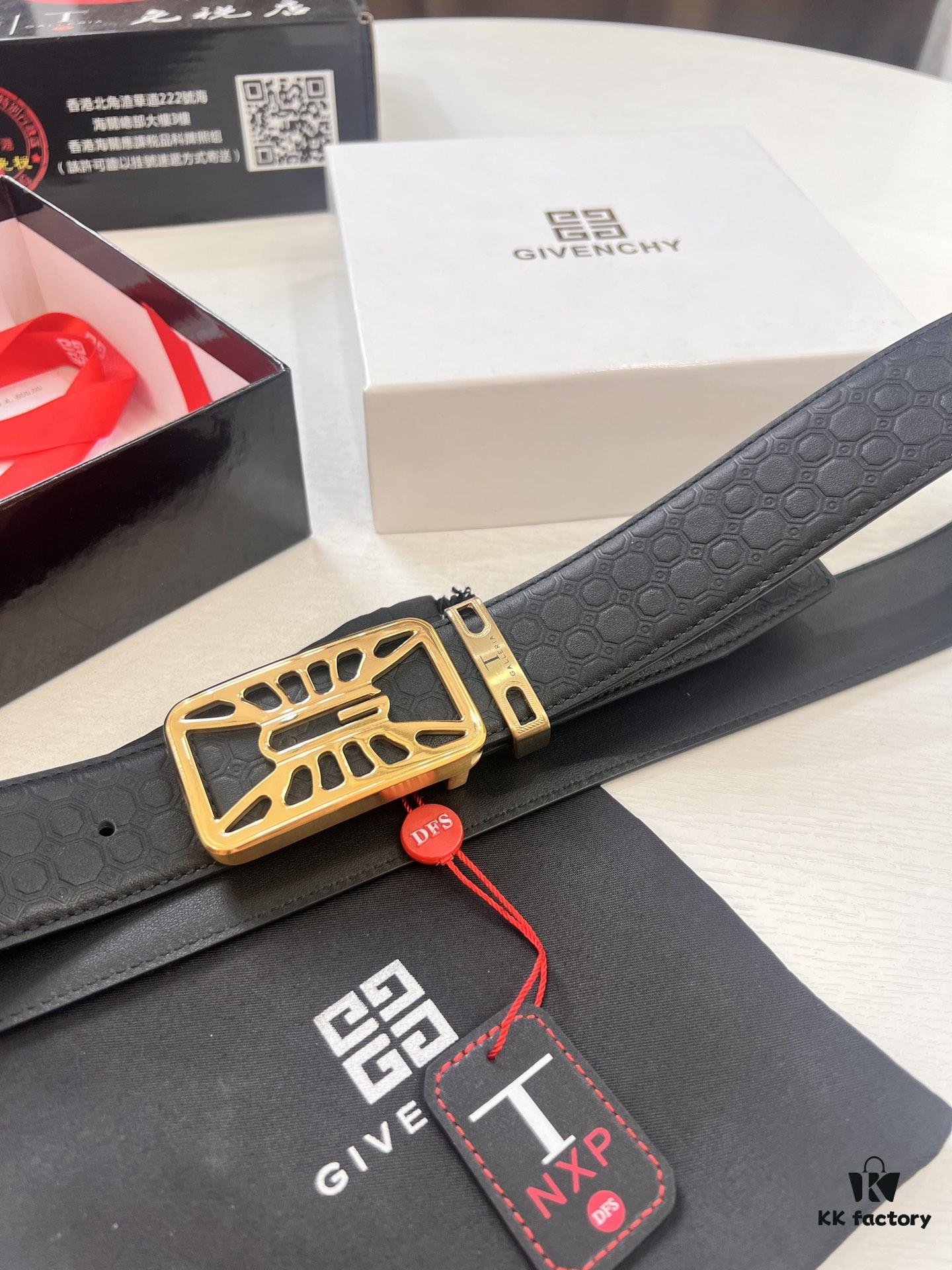 Givenchy, Hong Kong Duty-Free T Gift Box 🎁 QR Code Packaging, Hong Kong SAR Address, Inner Square with Stainless Steel Hardware, High-Definition Electroplating, Colorfast, Top-Grain Calfskin from Germany 🇩🇪 with Embossed Tribal Pattern, Trendy Fashion Unisex Belt, Full-Grain Leather Backing, Premium Men's Formal Belt for Fall and Winter, Matched to Authentic Quality, Counter Inspection Supported, 3.8cm Width, Hot New Arrival 👍🏻