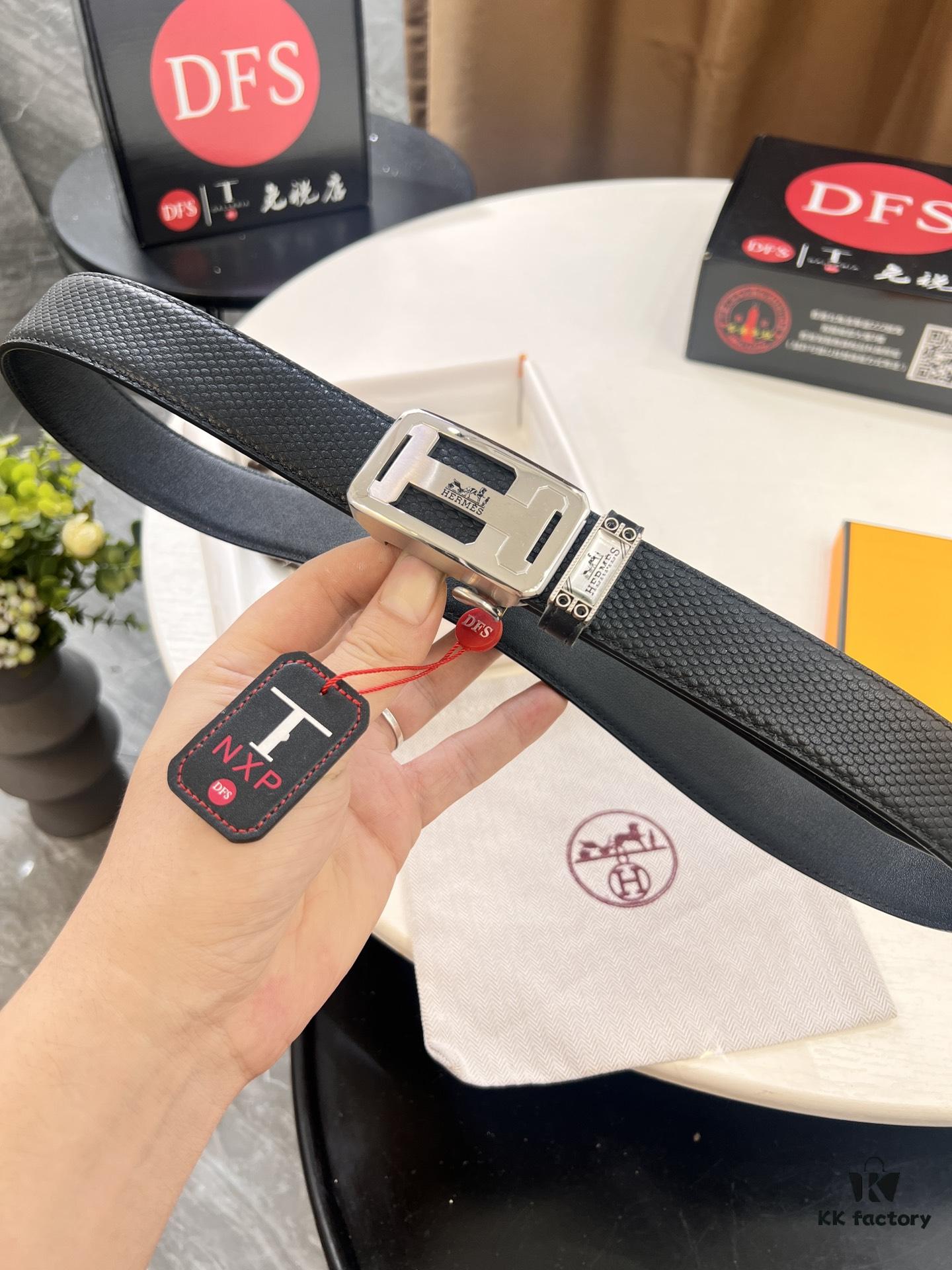 Hermes HH Original Factory Direct Order Belt - Italian Imported Top-Grain Calfskin, Automatic Buckle, 3.5cm Width