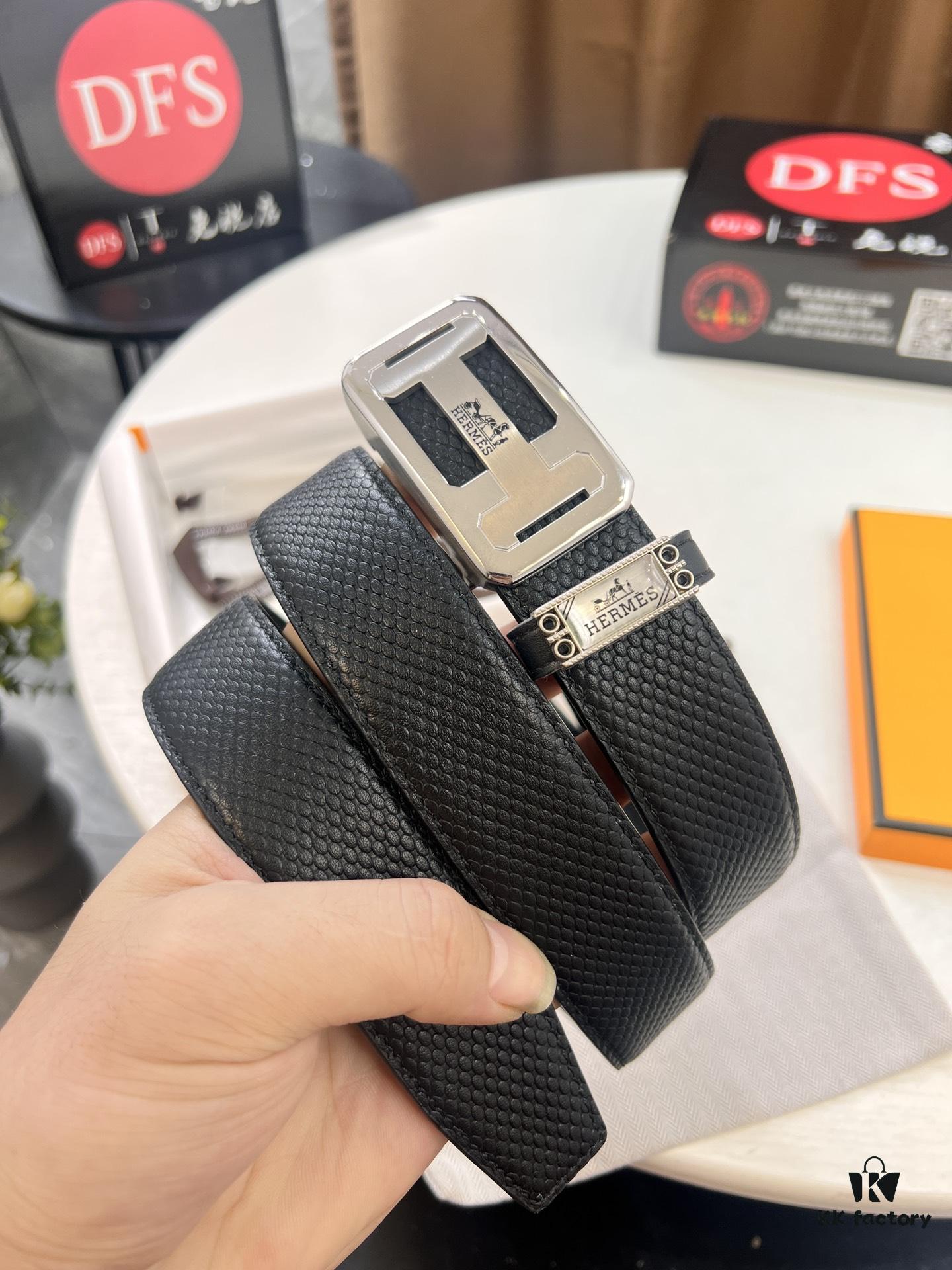 Hermes HH Original Factory Direct Order Belt - Italian Imported Top-Grain Calfskin, Automatic Buckle, 3.5cm Width