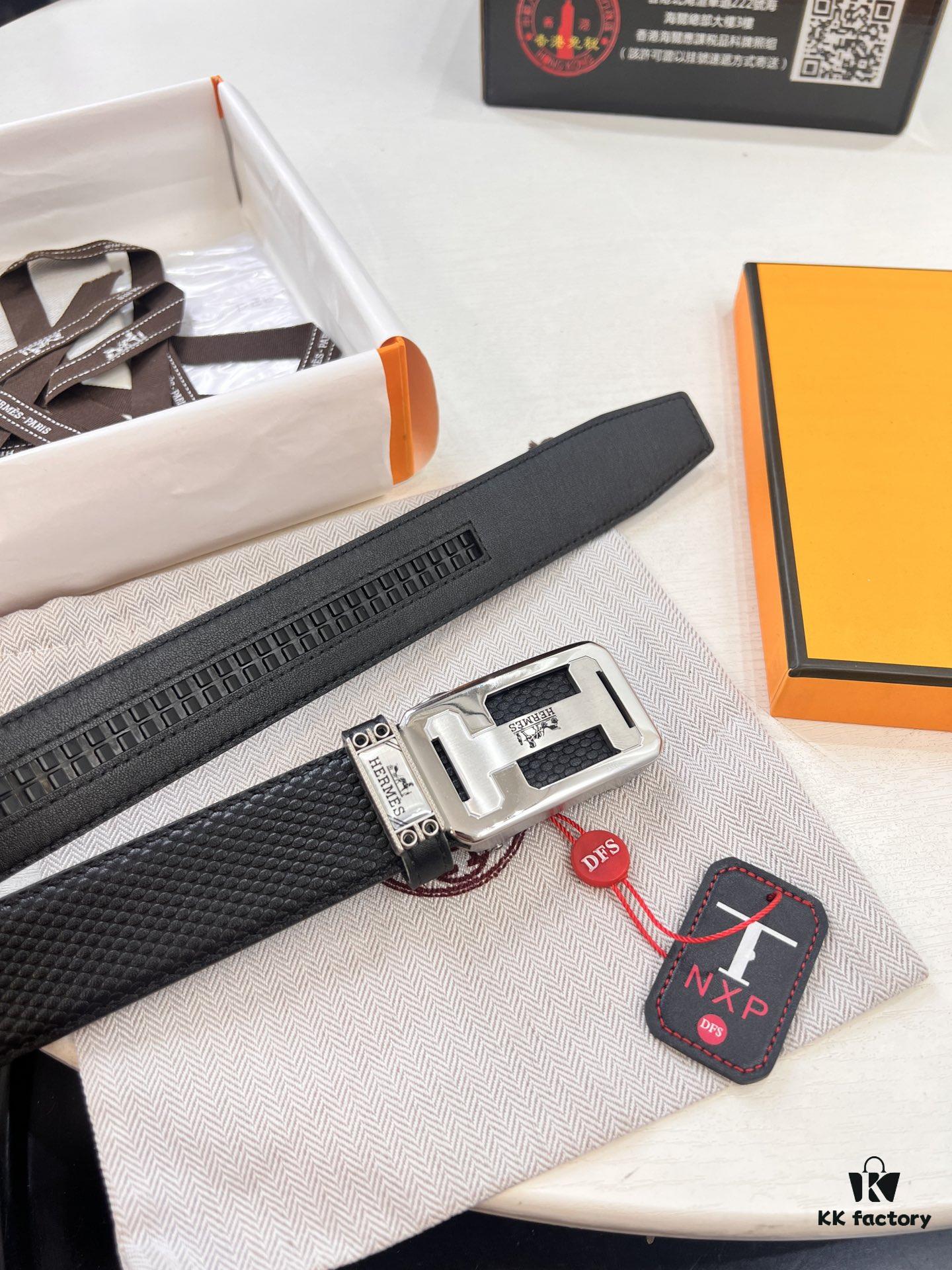Hermes HH Original Factory Direct Order Belt - Italian Imported Top-Grain Calfskin, Automatic Buckle, 3.5cm Width