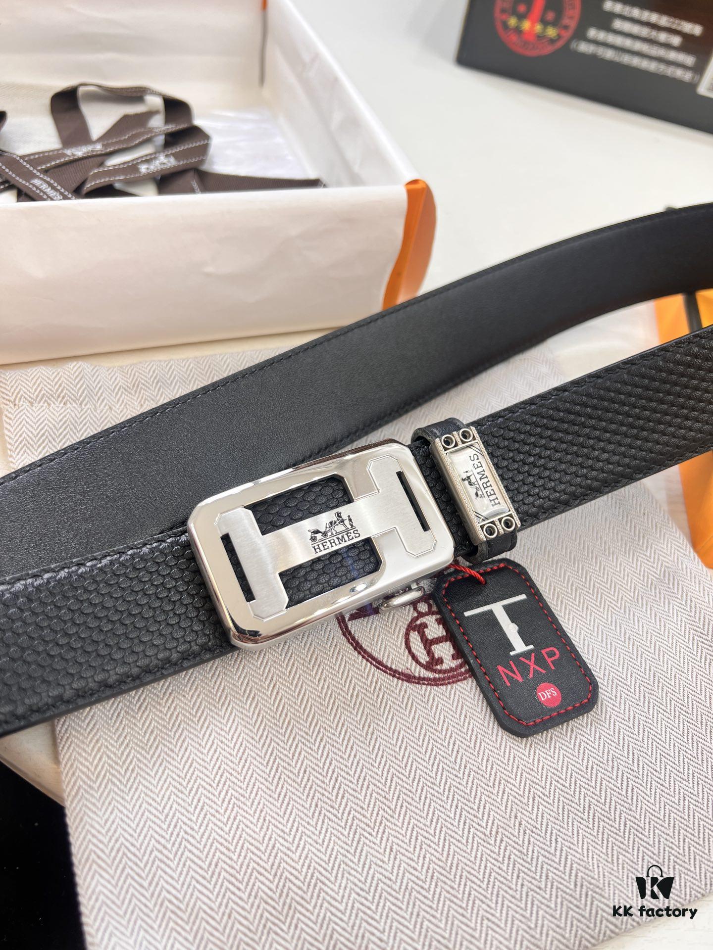 Hermes HH Original Factory Direct Order Belt - Italian Imported Top-Grain Calfskin, Automatic Buckle, 3.5cm Width