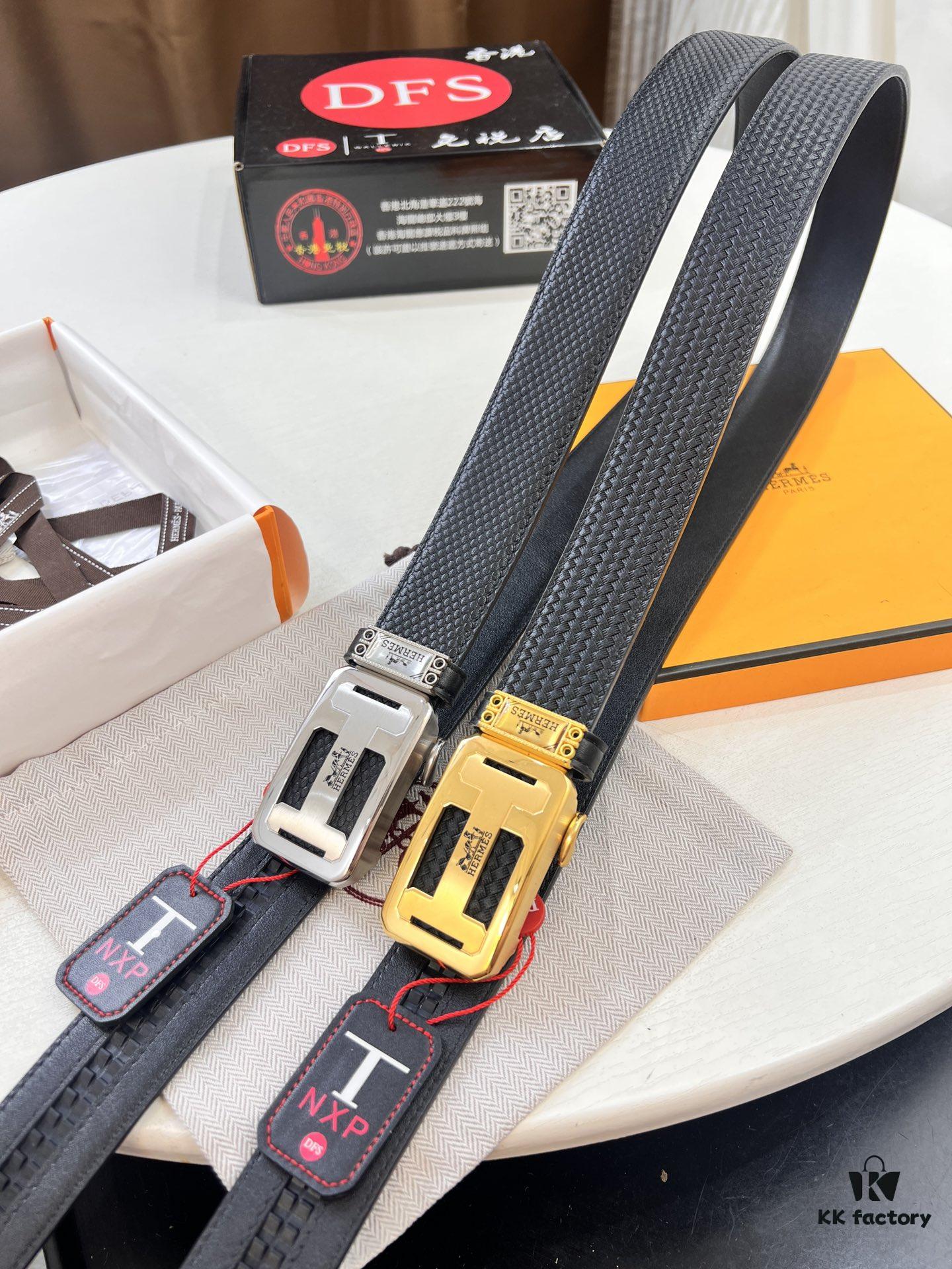 Hermes HH Original Factory Direct Order Belt - Italian Imported Top-Grain Calfskin, Automatic Buckle, 3.5cm Width