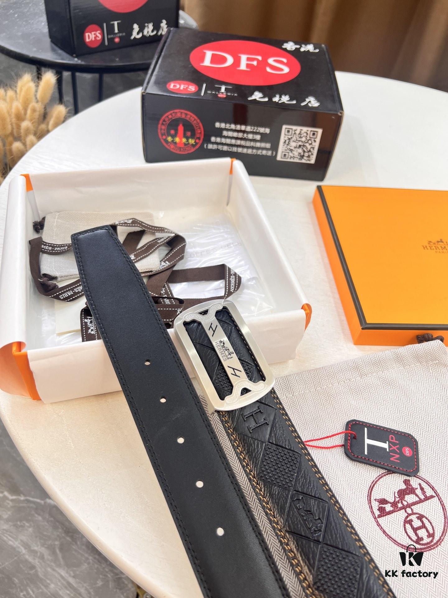 Hermès H Belt, 2023 New Arrival, Stainless Steel H Internal Buckle, Embossed Top Grain Cowhide Leather, 3.8cm Width, Premium Quality