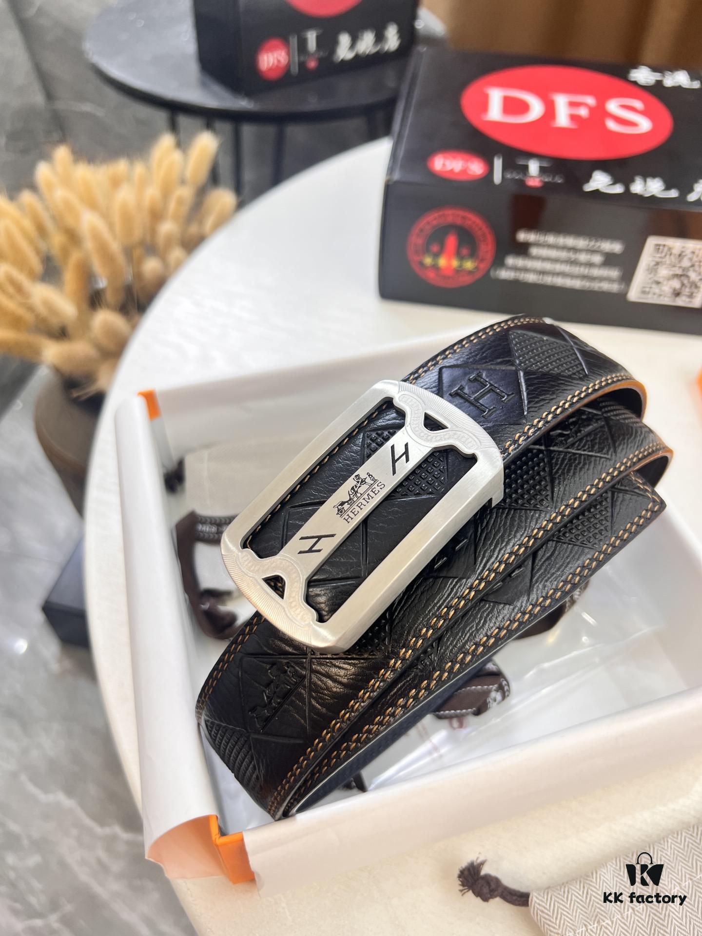 Hermès H Belt, 2023 New Arrival, Stainless Steel H Internal Buckle, Embossed Top Grain Cowhide Leather, 3.8cm Width, Premium Quality