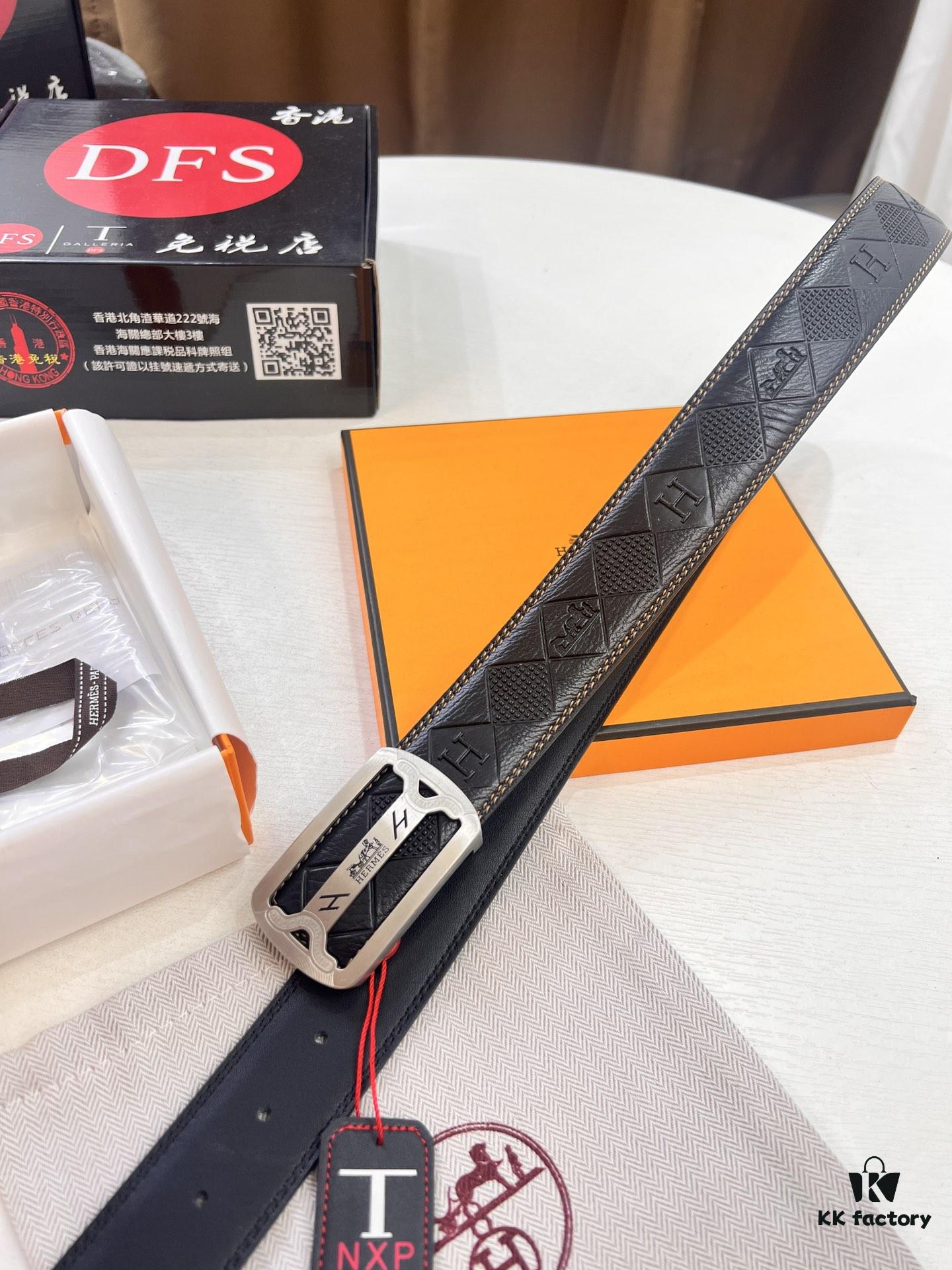 Hermès H Belt, 2023 New Arrival, Stainless Steel H Internal Buckle, Embossed Top Grain Cowhide Leather, 3.8cm Width, Premium Quality