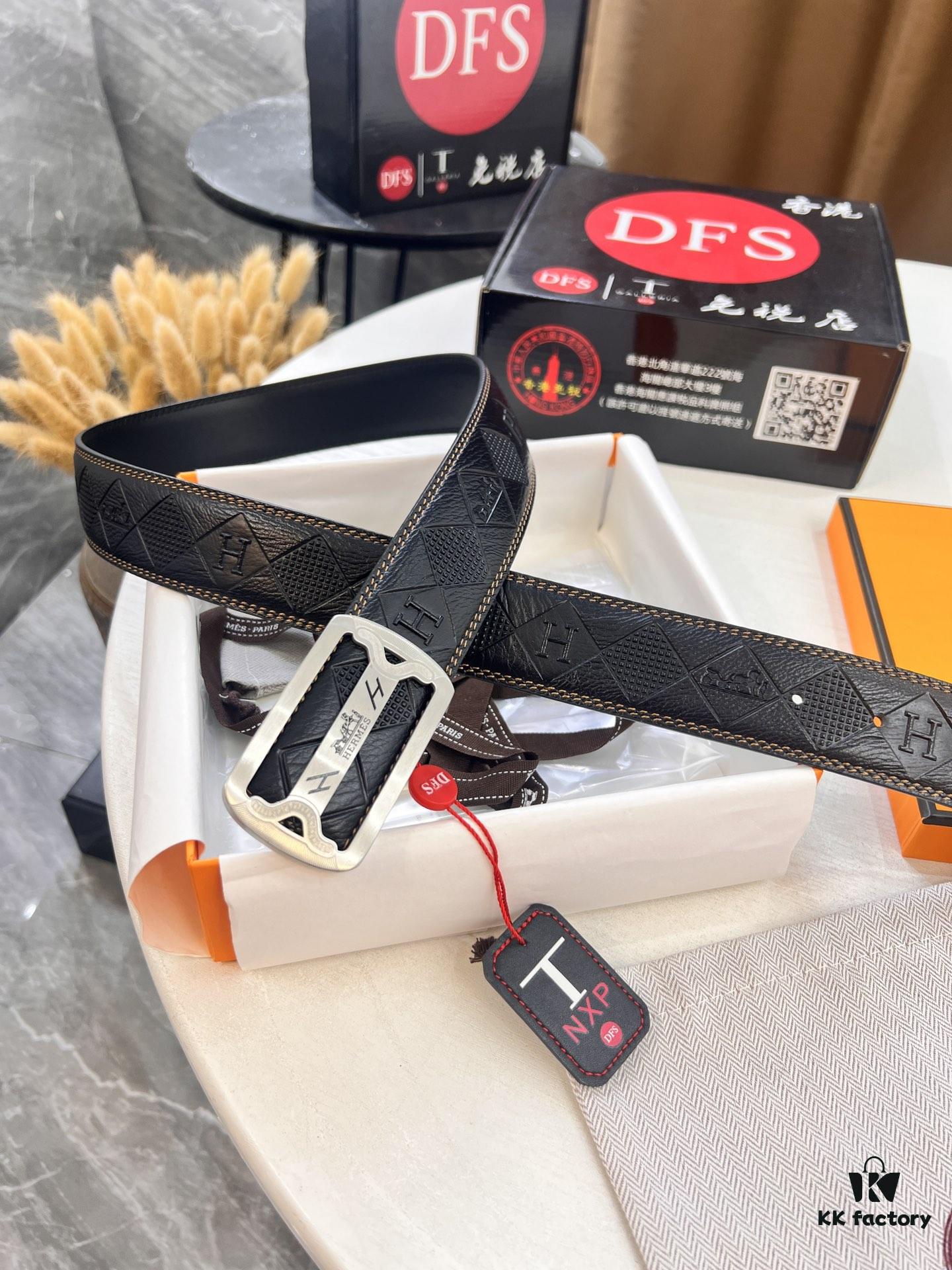 Hermès H Belt, 2023 New Arrival, Stainless Steel H Internal Buckle, Embossed Top Grain Cowhide Leather, 3.8cm Width, Premium Quality