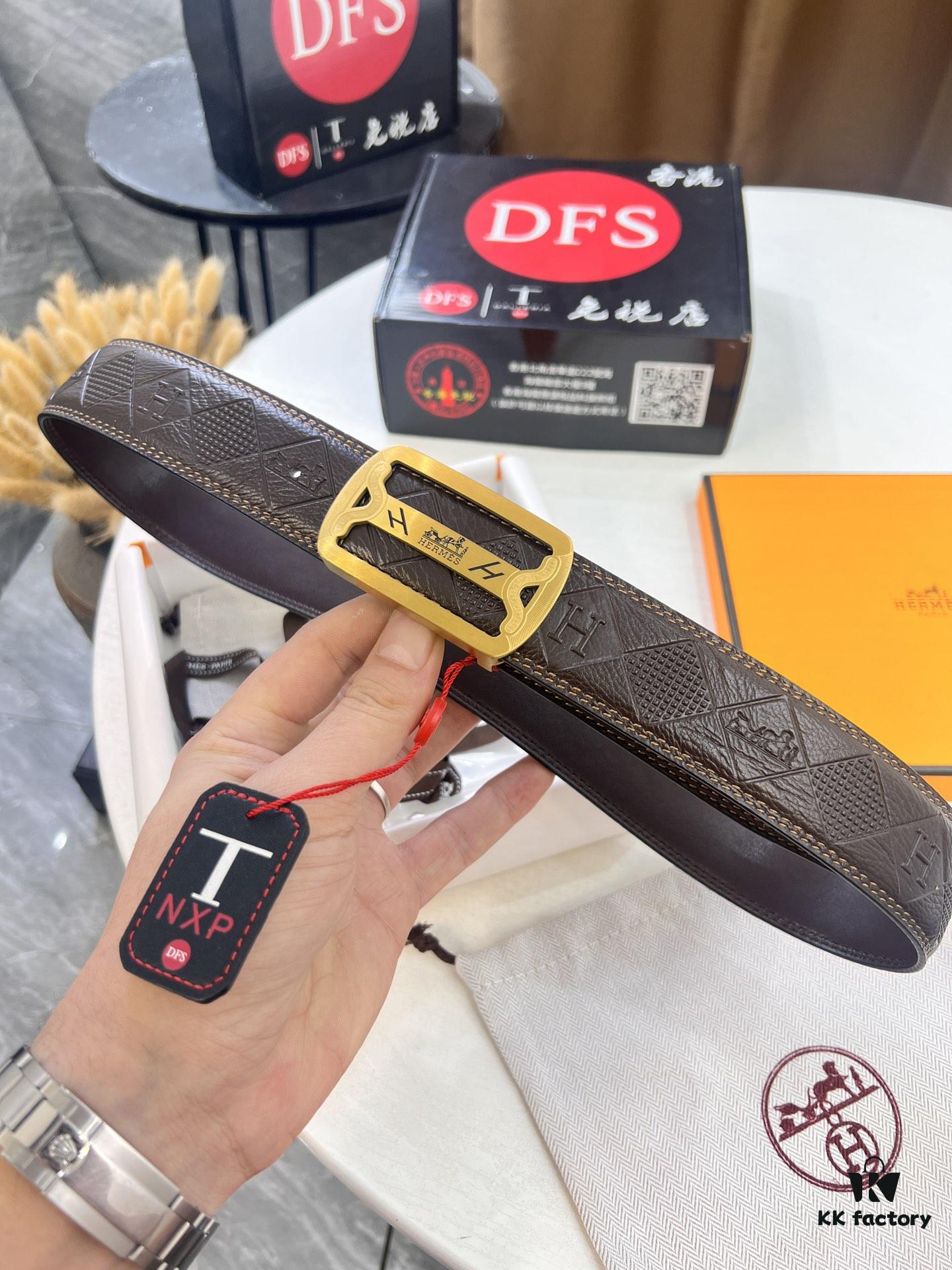 Hermès H Belt, 2023 New Arrival, Stainless Steel H Internal Buckle, Embossed Full-Grain Cowhide Leather